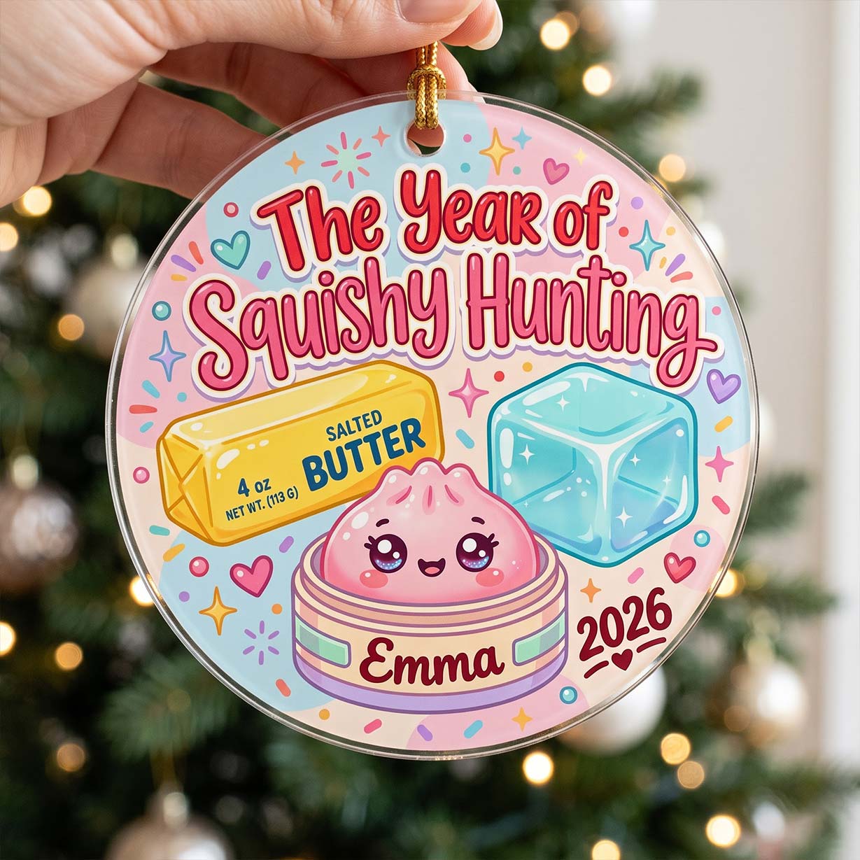Pastel Squishy Hunting Butter Ice Cube Custom Name Date Acrylic Christmas Ornament Squishy