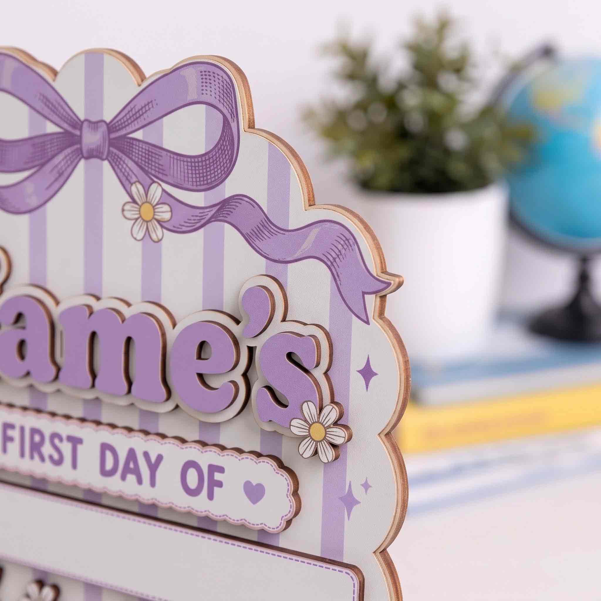 Personalized Lavender Stripes First & Last Day School Sign, Reusable Dry Erase Board, Back to School Sign