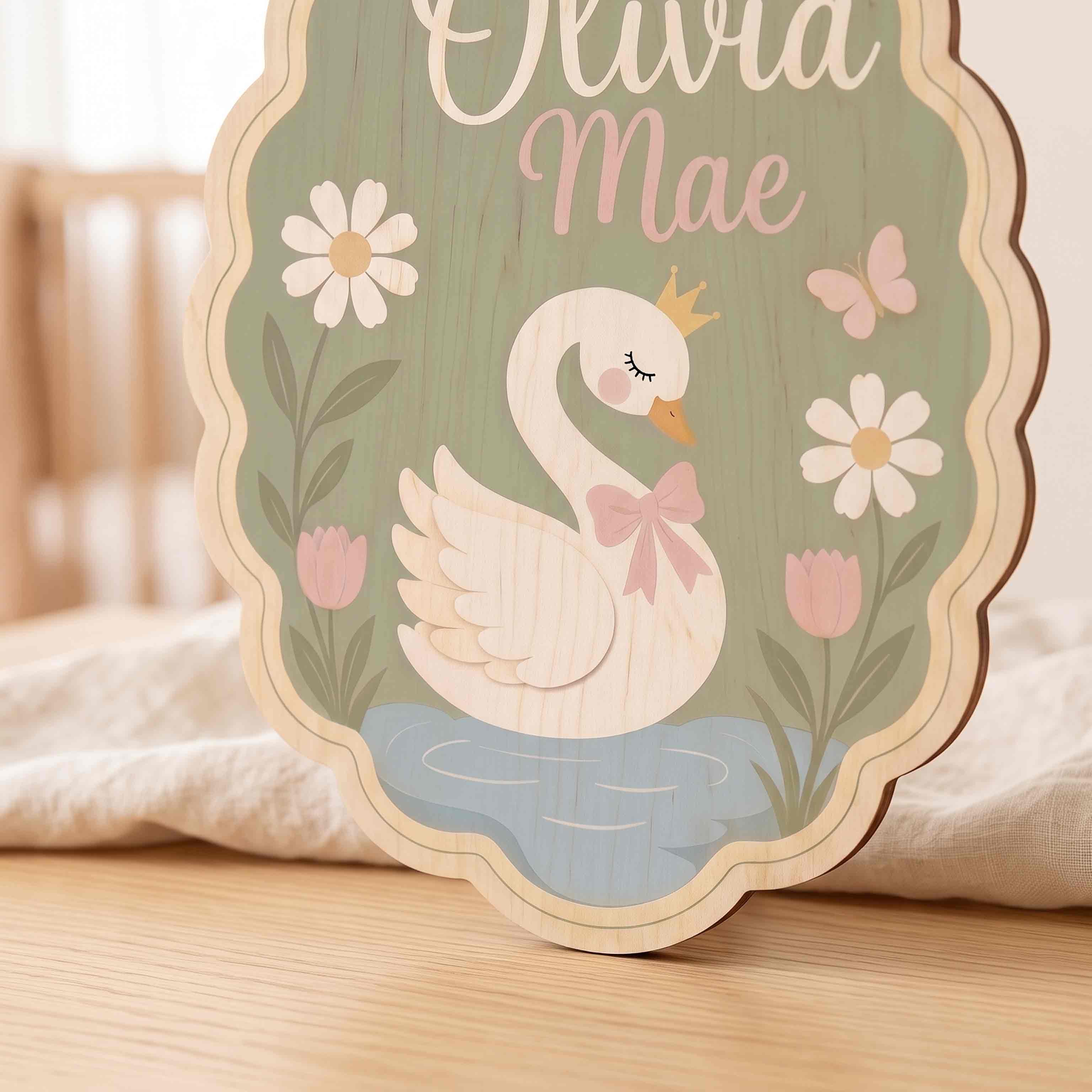 Personalized Swan Nursery Name Wooden Sign