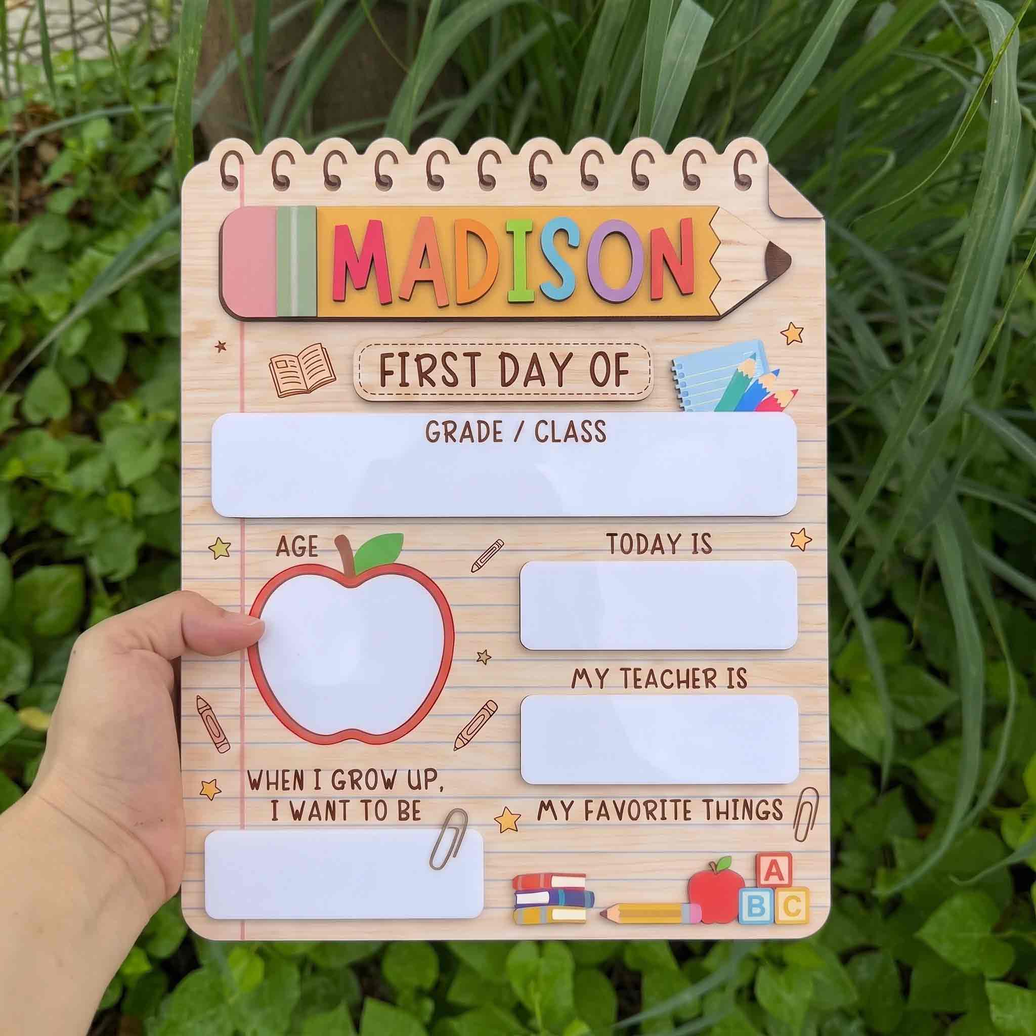 Personalized Cute School Supplies First & Last Day School Sign, Reusable Dry Erase Board, Back to School Sign
