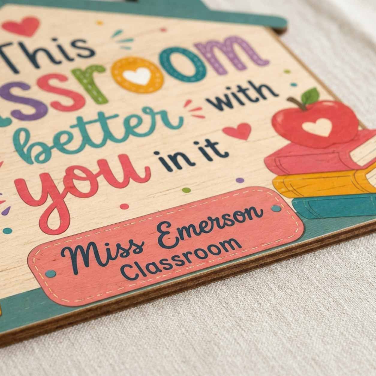 Personalized Teacher Name Wooden Sign Door Hanger Classroom Is Better With You Wooden Classroom Decor