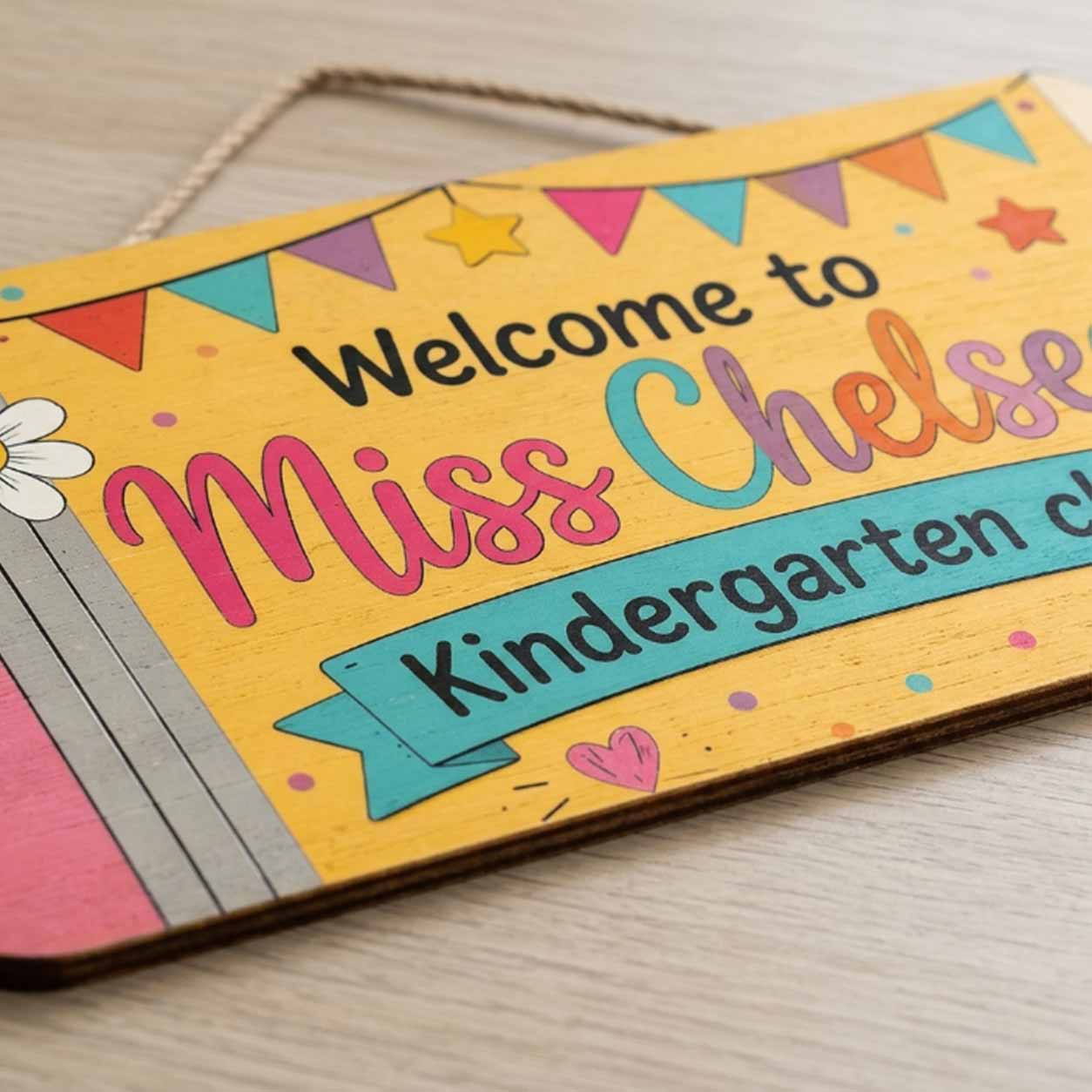 Personalized Teacher Name Wooden Sign Door Hanger Welcome To Kindergarten Class Wooden Classroom Decor