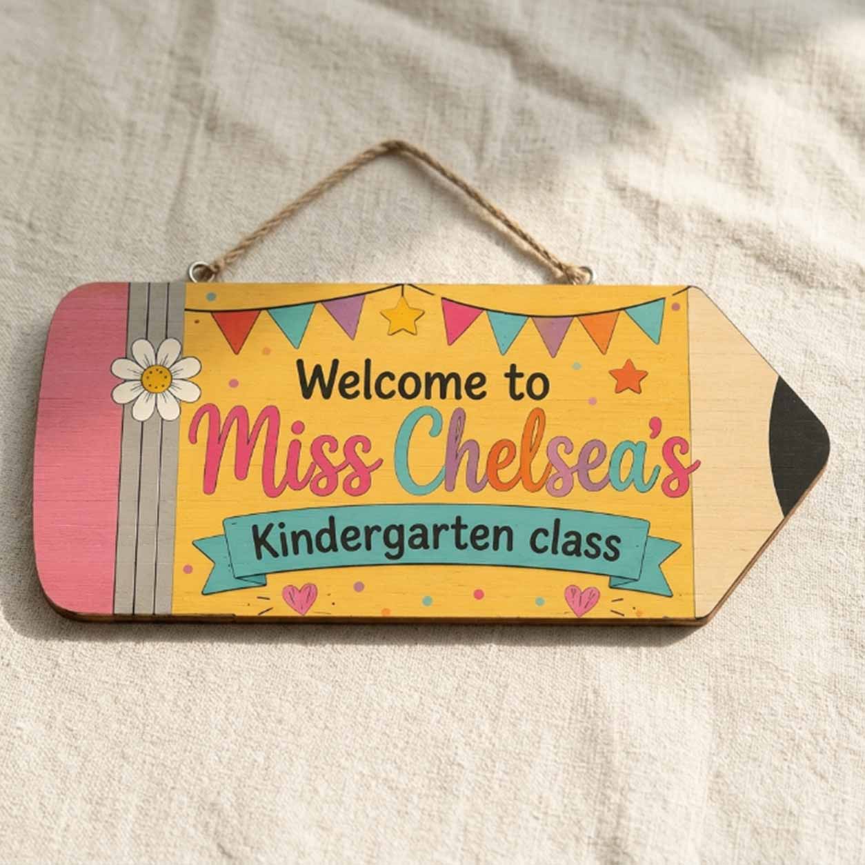 Personalized Teacher Name Wooden Sign Door Hanger Welcome To Kindergarten Class Wooden Classroom Decor