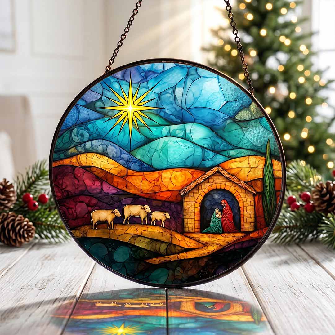 Bethlehem Nativity Holy Family Star of Bethlehem Christian Celebration Stained Glass Suncatcher Christmas Ornament