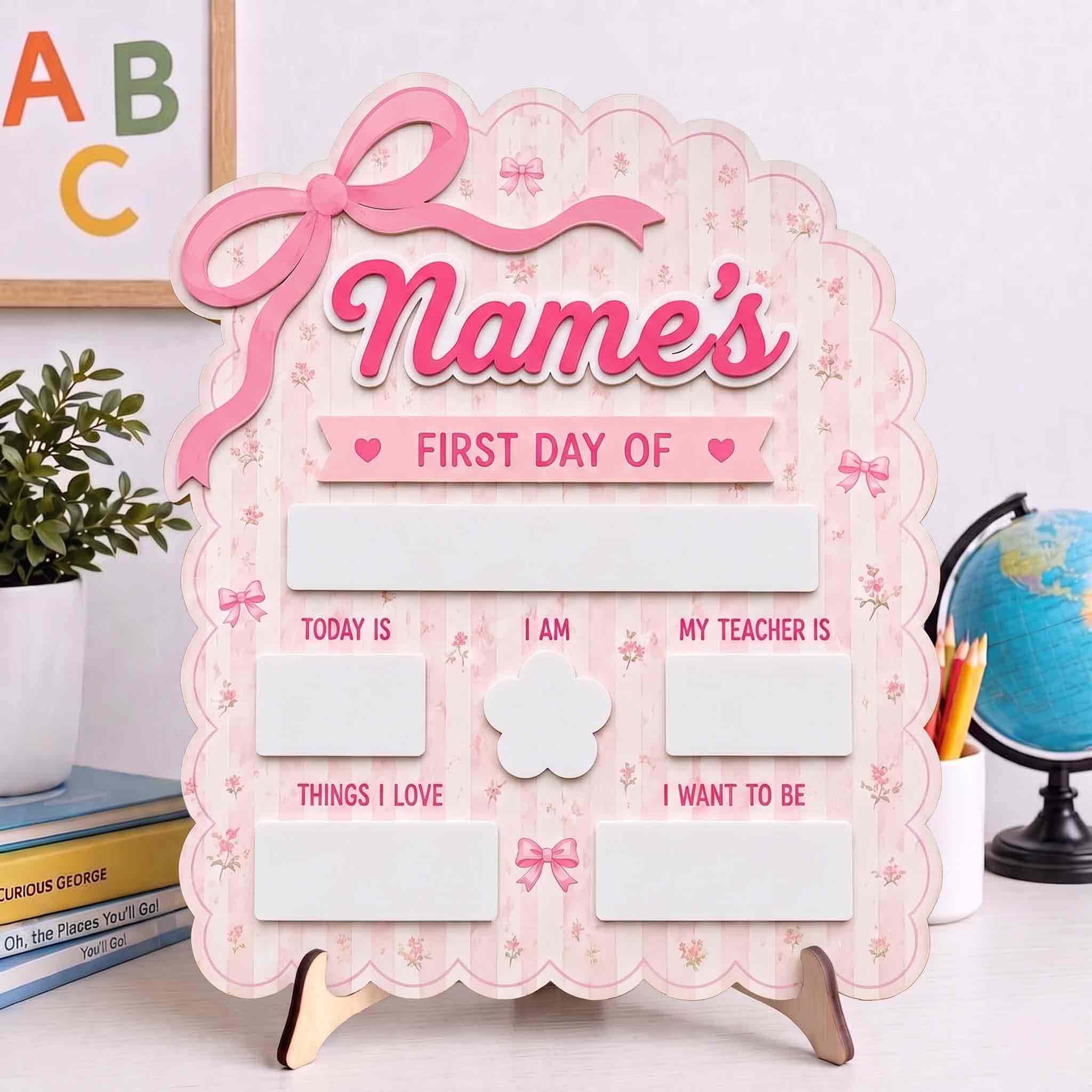 Personalized Sweet Coquette Theme First & Last Day School Sign, Reusable Dry Erase Board, Back to School Sign