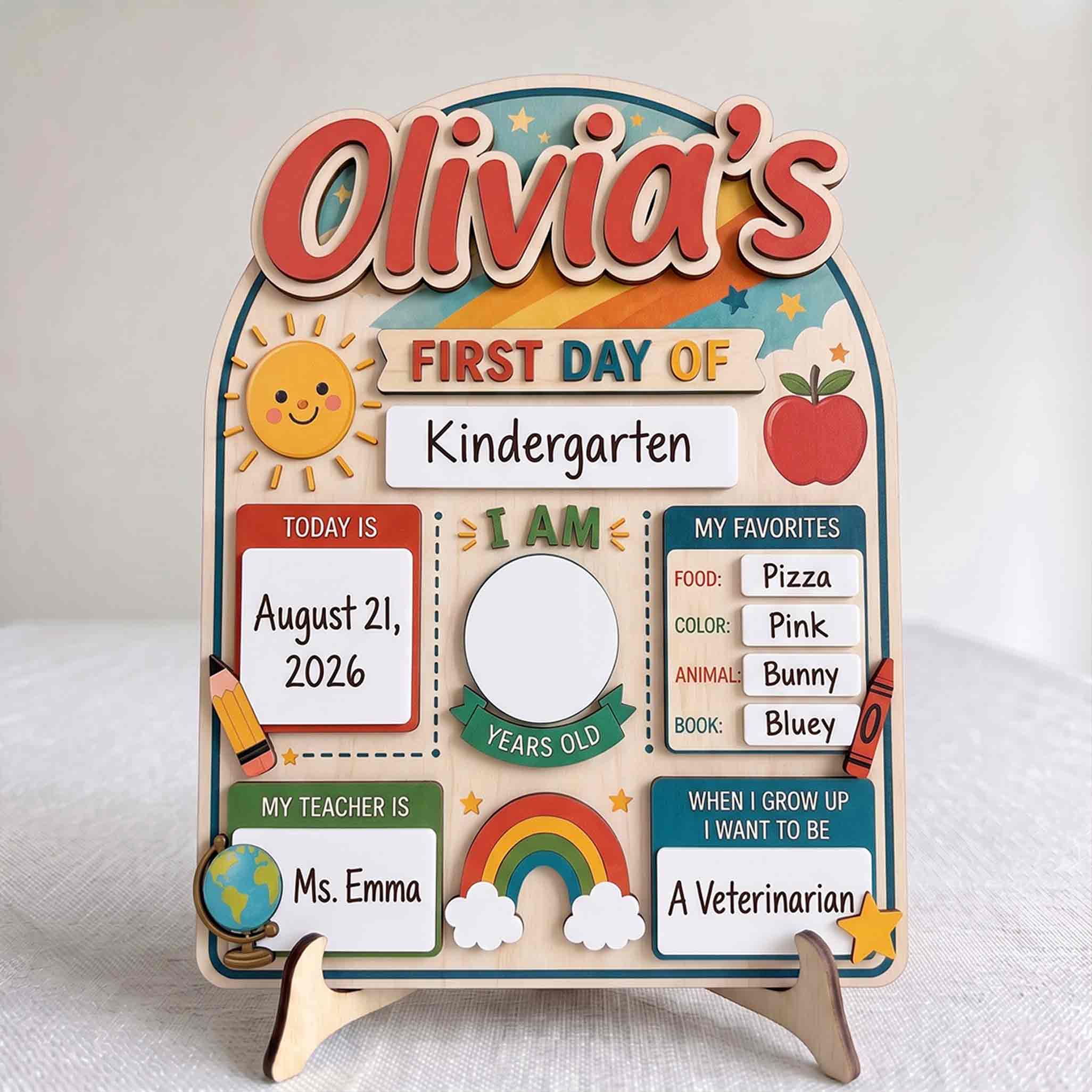 Personalized Colorful Rainbow Theme First & Last Day School Sign, Reusable Dry Erase Board, Back to School Sign
