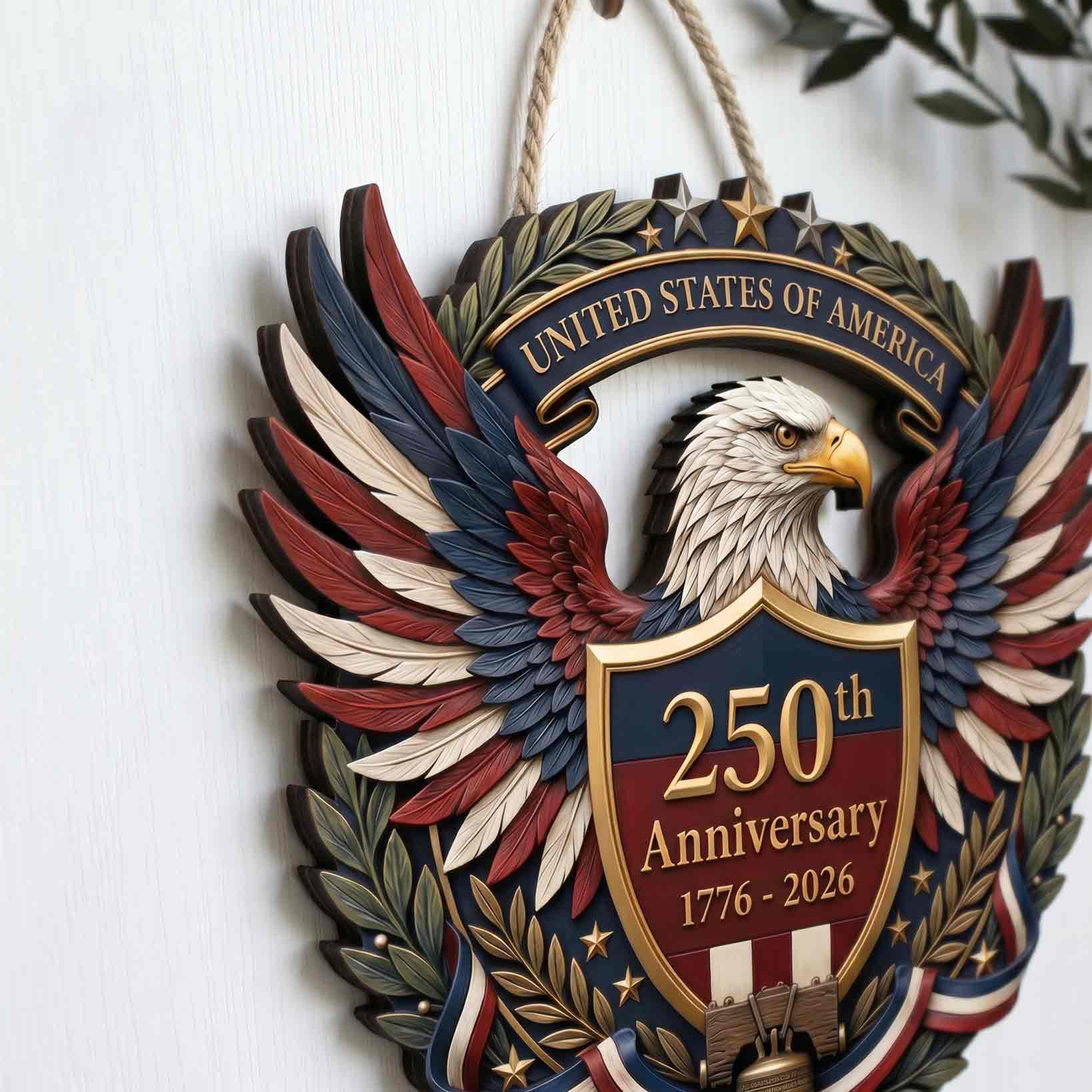America 250th Anniversary Wooden Sign Patriotic Eagle Wall Decor 1776-2026