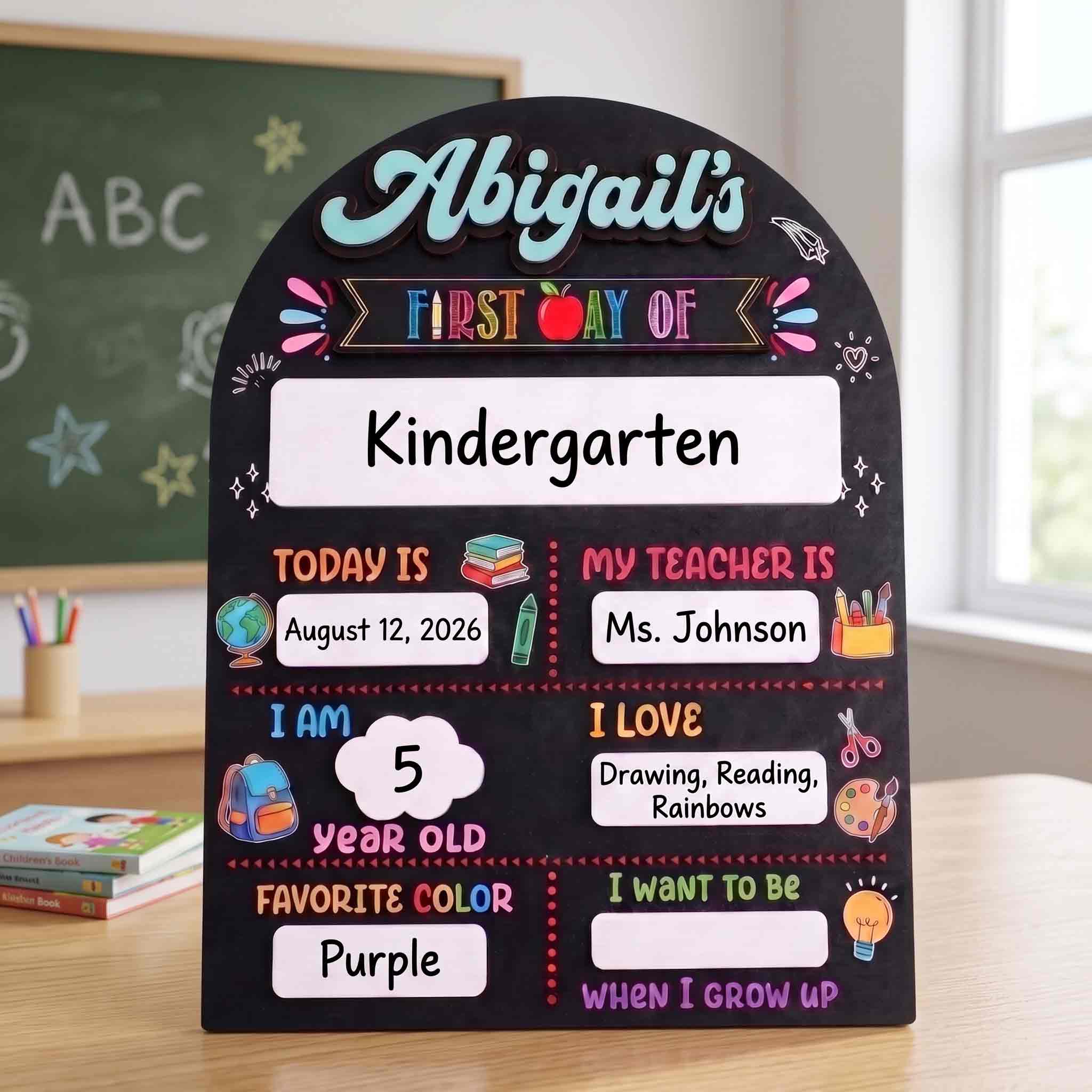 Personalized Chalkboard School Board, Custom Name Back to School Sign, Wooden School Sign