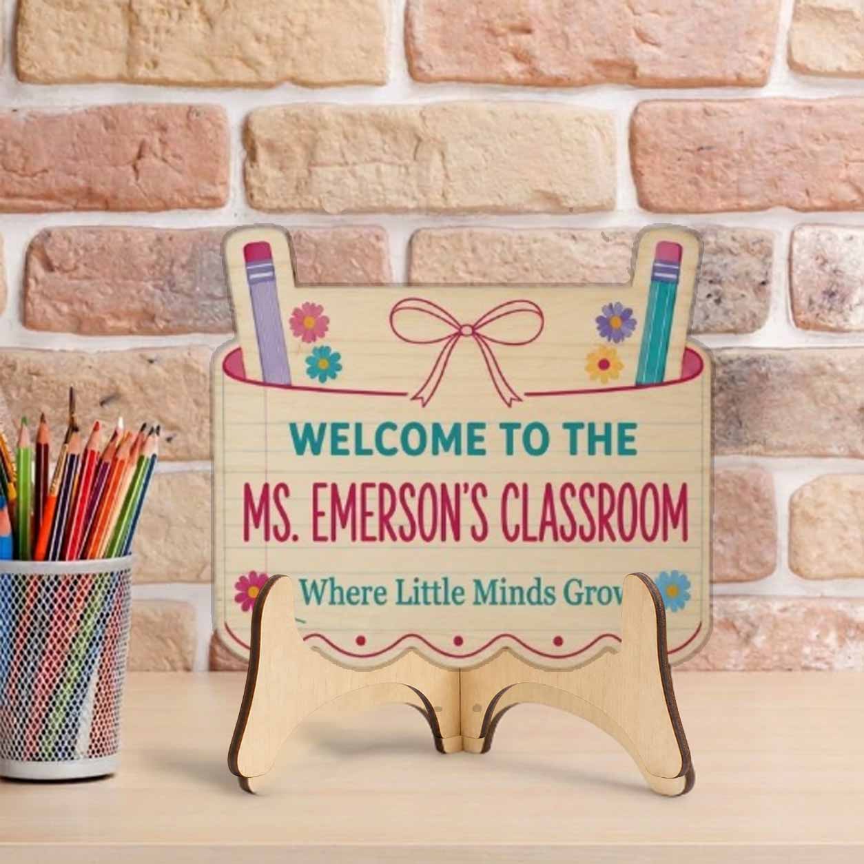 Personalized Teacher Name Wooden Sign Door Hanger Teacher Wooden Classroom Sign Wooden Classroom Decor, Back to School Sign