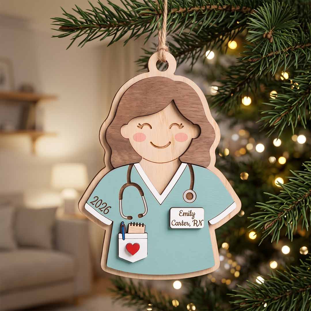 Nurse Uniform Personalized Nurse Custom Name Date Nurse Appreciation Wooden Christmas Ornament