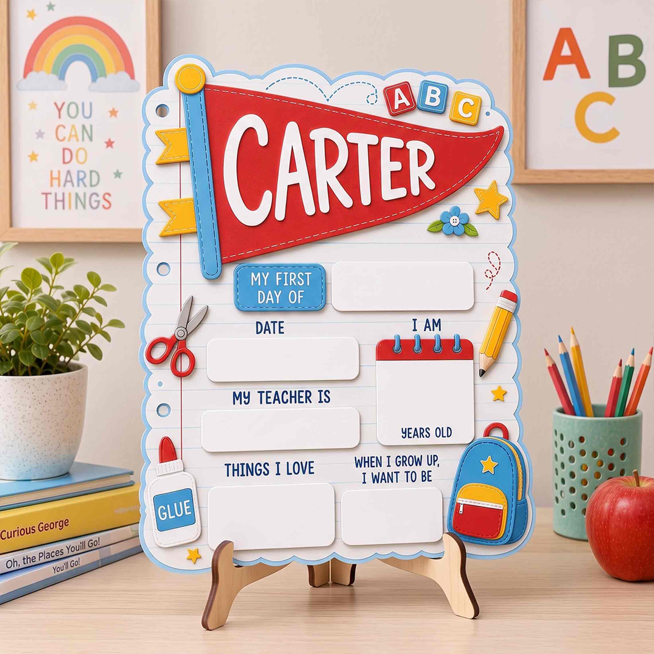 Personalized Notebook Paper Theme First & Last Day School Sign, Reusable Dry Erase Board, Back to School Sign