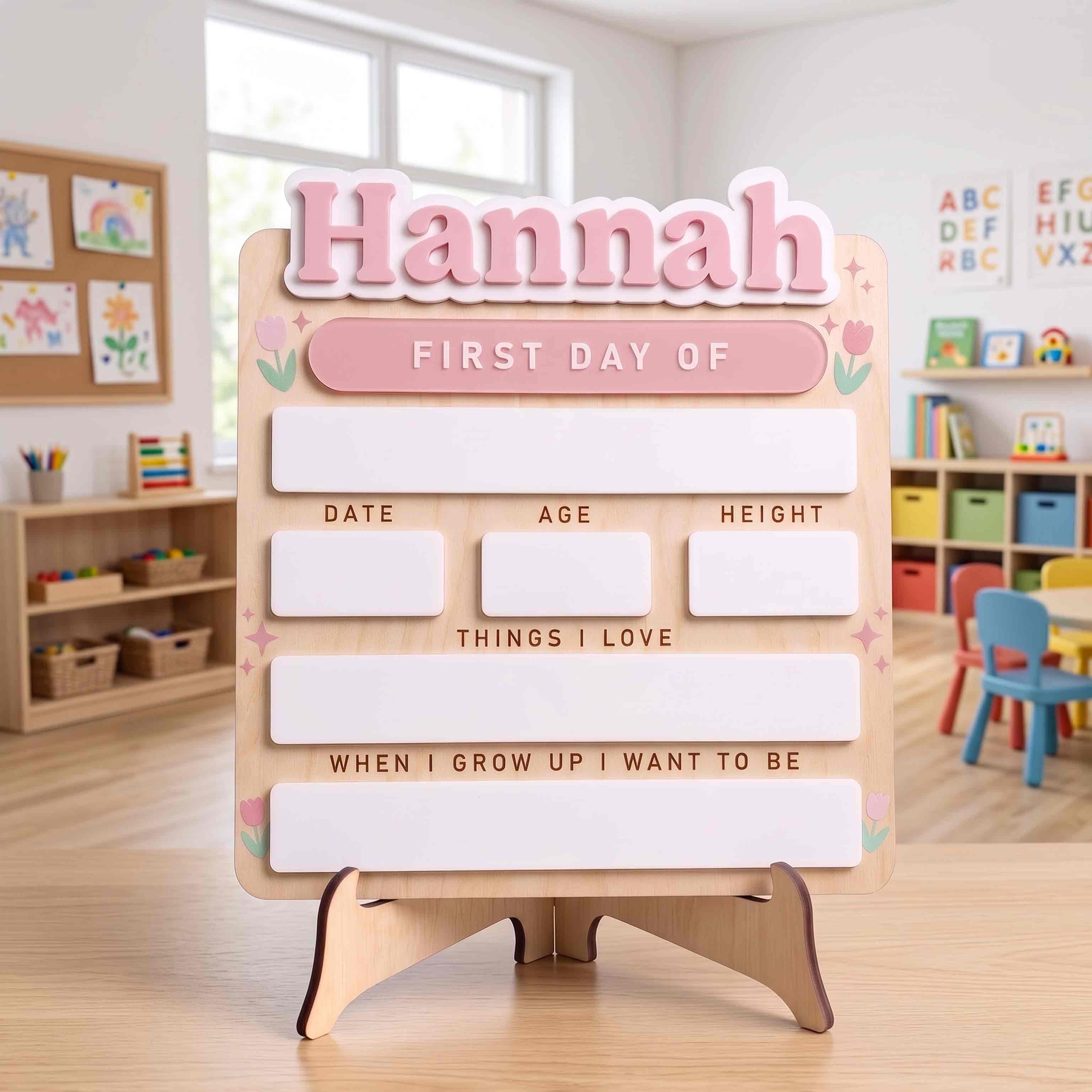 Personalized Tulip Garden Theme First & Last Day School Sign, Reusable Dry Erase Board, Back to School Sign