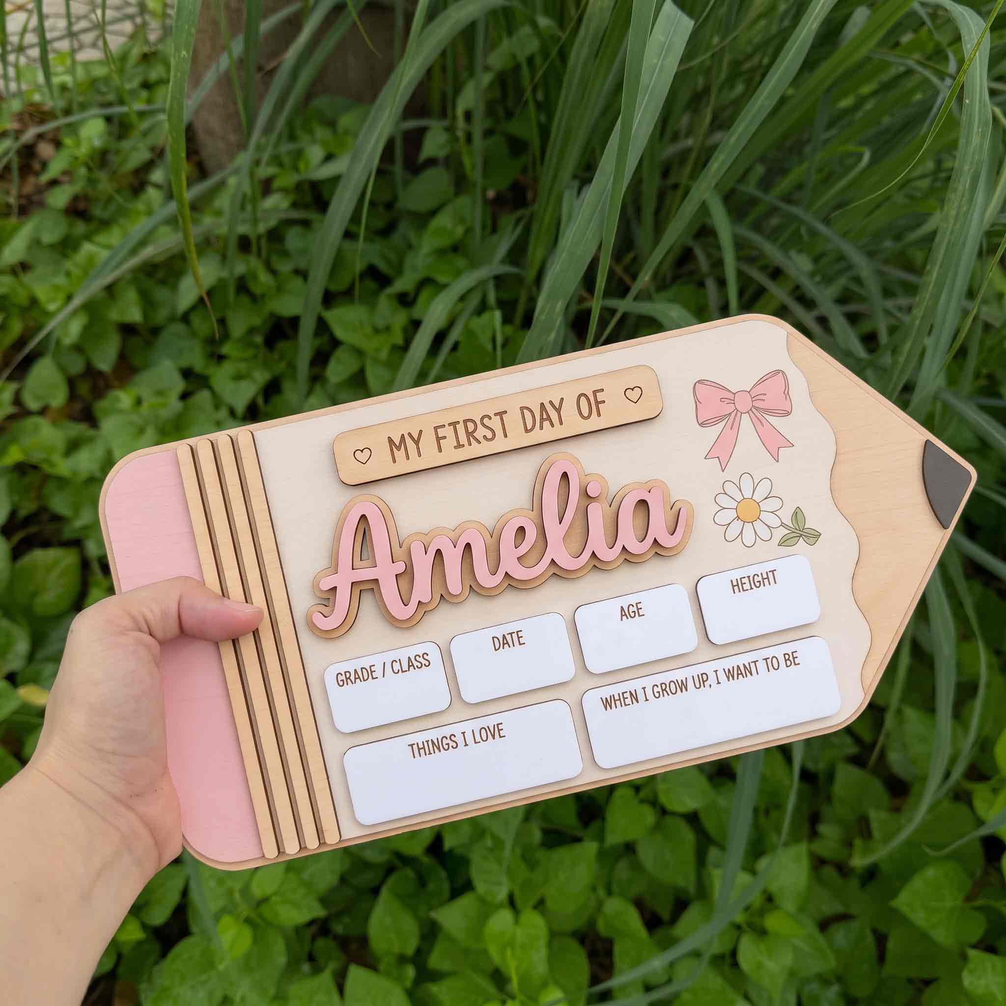 Personalized School Pencil Shape First & Last Day School Sign, Reusable Dry Erase Board, Back to School Sign
