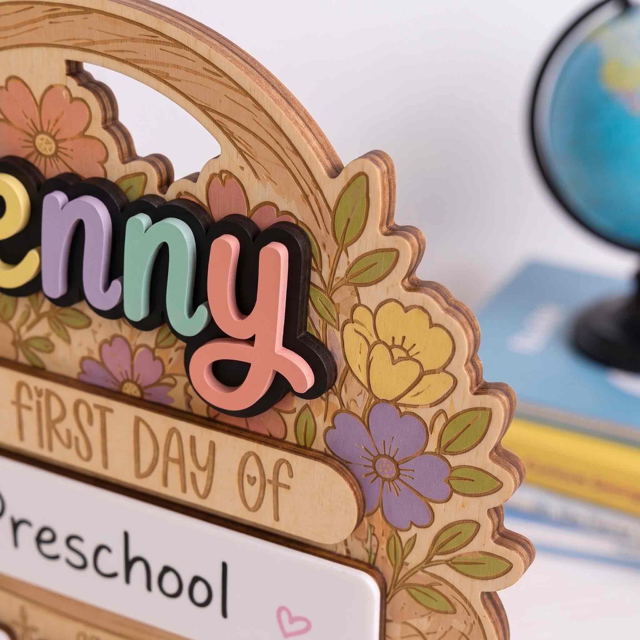 Personalized Flower Basket First & Last Day School Sign, Reusable Dry Erase Board, Back to School Sign
