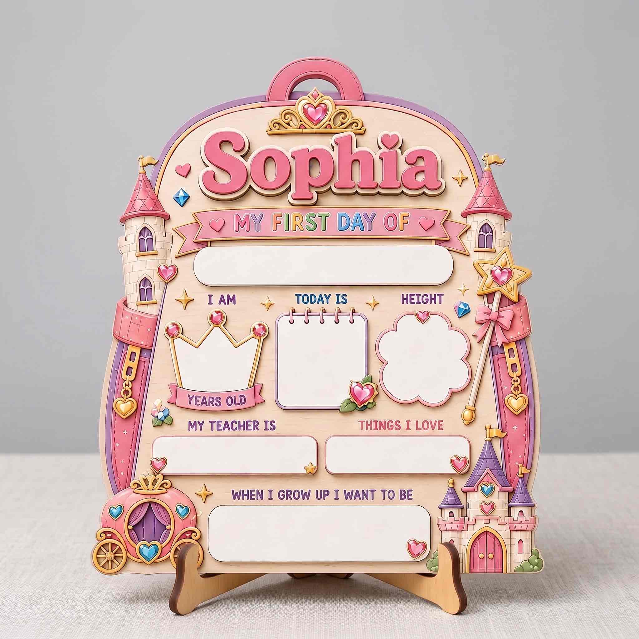 Personalized Princess Magic Style First & Last Day School Sign, Reusable Dry Erase Board, Back to School Sign