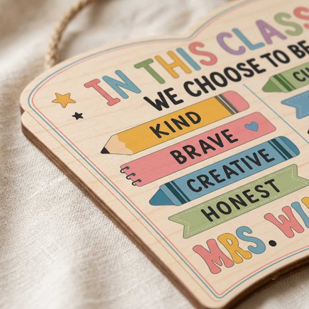 Personalized Teacher Name Wooden Sign Door Hanger In This Classroom We Choose To Be Wooden Classroom Decor, Back to School Sign