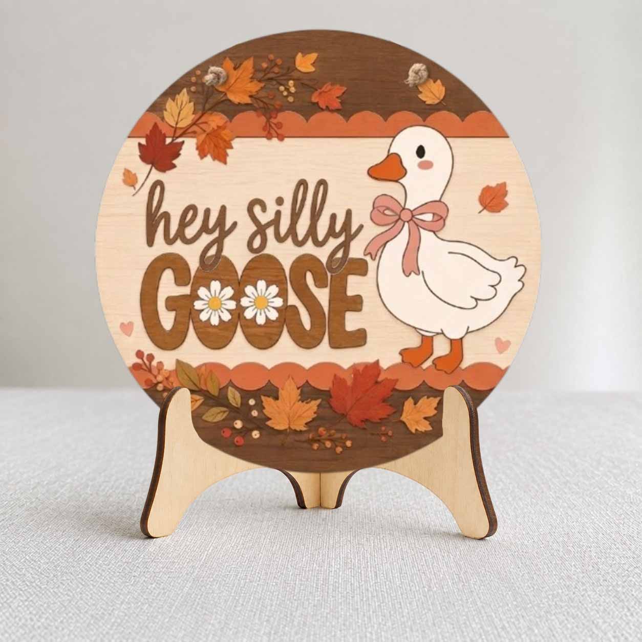 Fall Porch Decor, Helly Silly Goose Wooden Fall Door Hanger,  Front Door Sign, Farmhouse Fall Decor