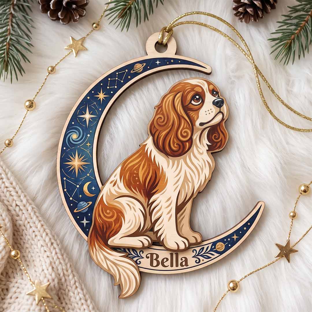 Personalized Loving Memorial Dog Cat Moon Custom Name Photo Wooden Ornament