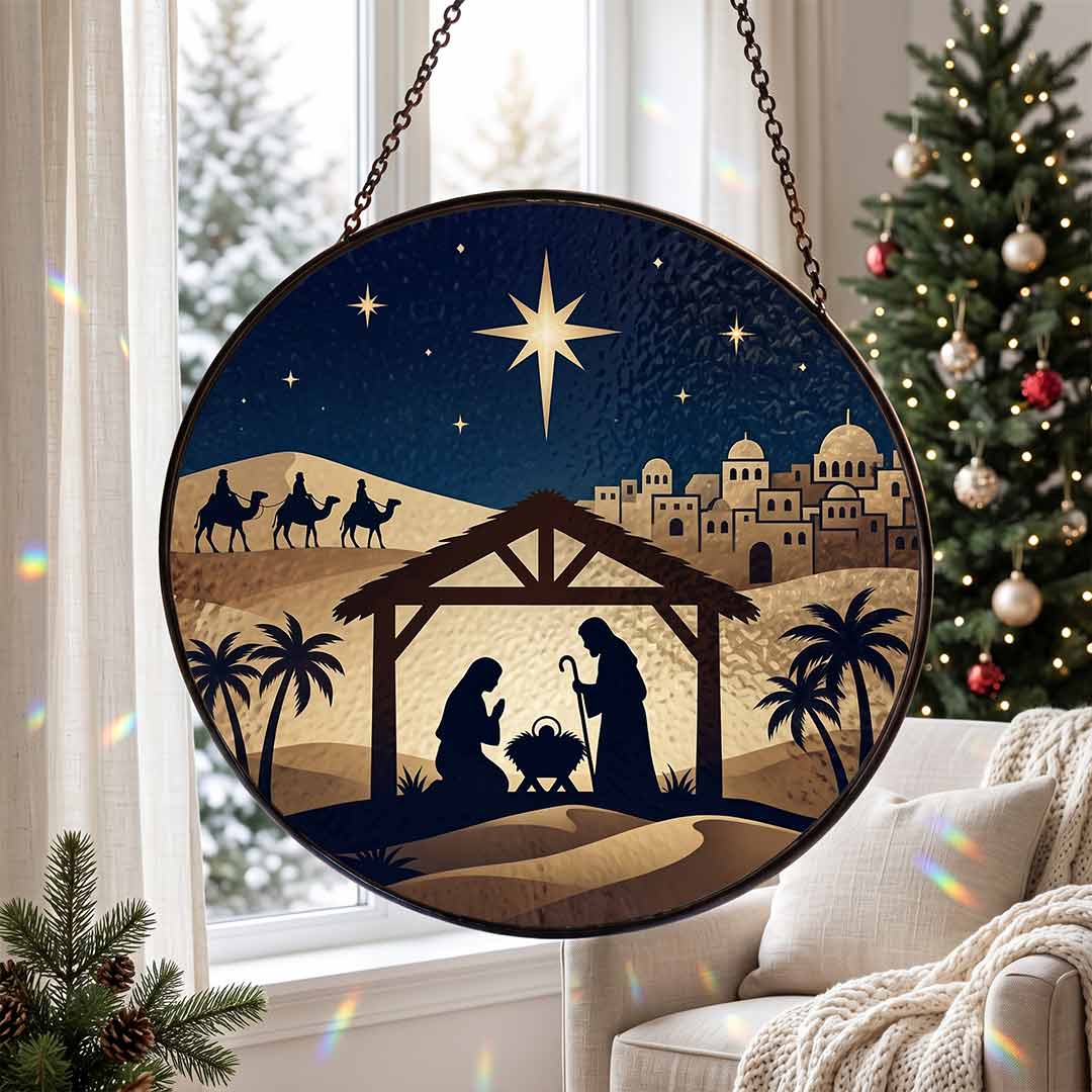 Star of Bethlehem Nativity Silhouette Three Wise Men Nativity Stained Glass Suncatcher Christmas Ornament