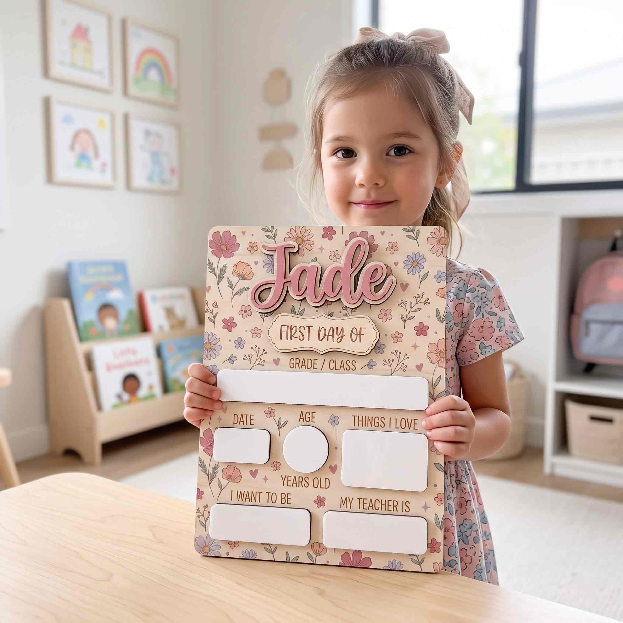 Personalized Vintage Floral First & Last Day School Sign, Reusable Dry Erase Board, Back to School Sign