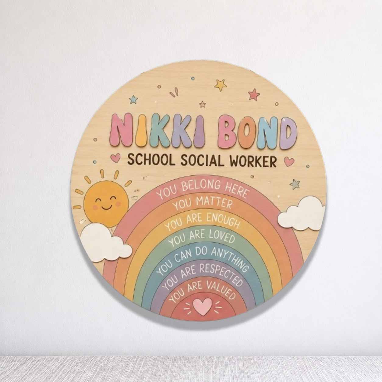 Personalized Teacher Name Wooden Sign Door Hanger School Social Worker Wooden Classroom Decor, Back to School Sign