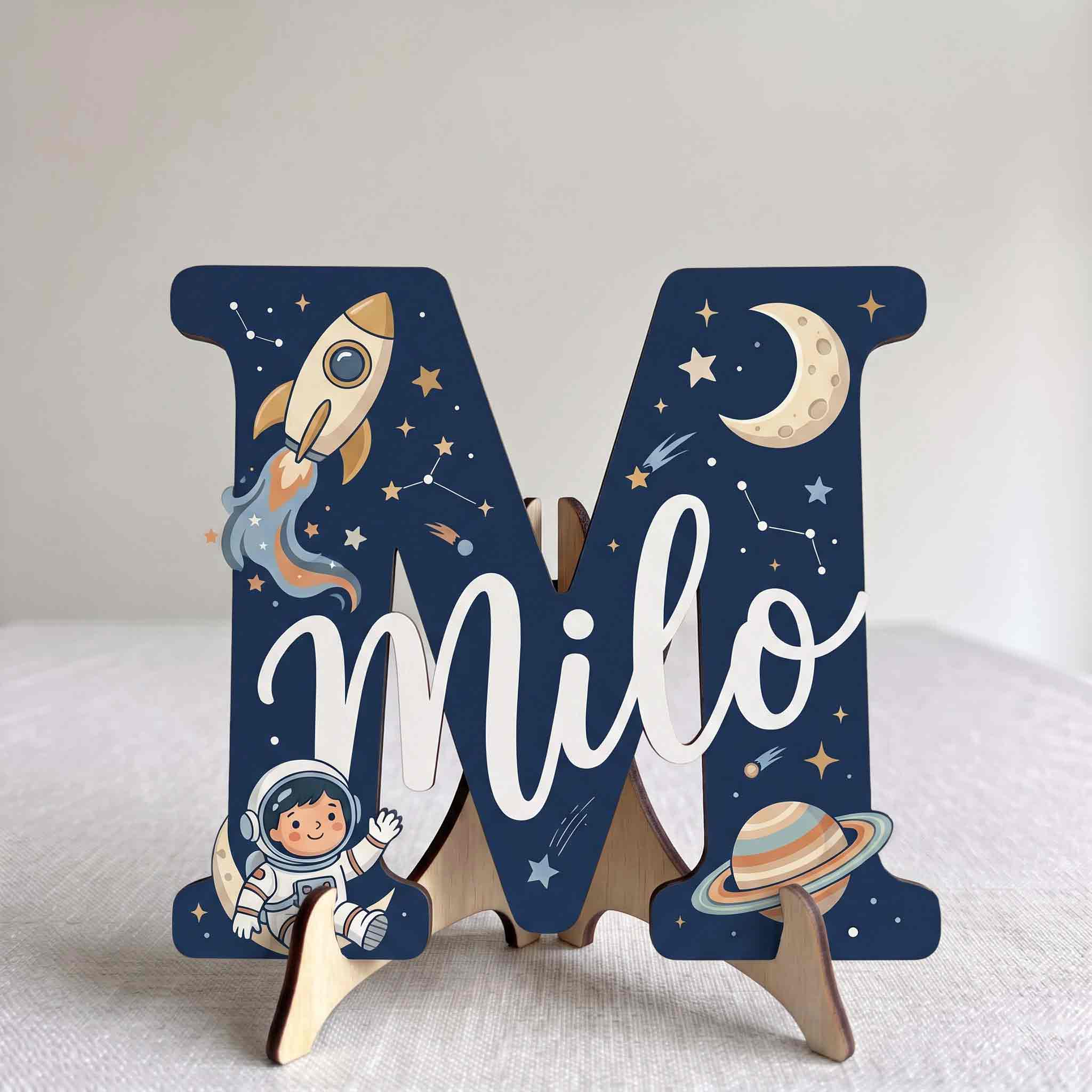 Personalized Outer Space Theme Nursery Name Sign Wooden Baby Room Decor