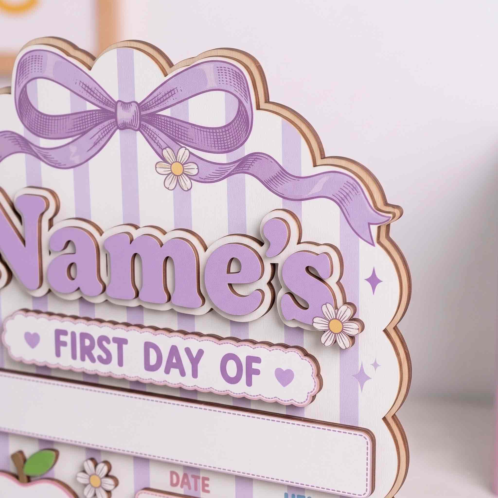 Personalized Lavender Stripes First & Last Day School Sign, Reusable Dry Erase Board, Back to School Sign