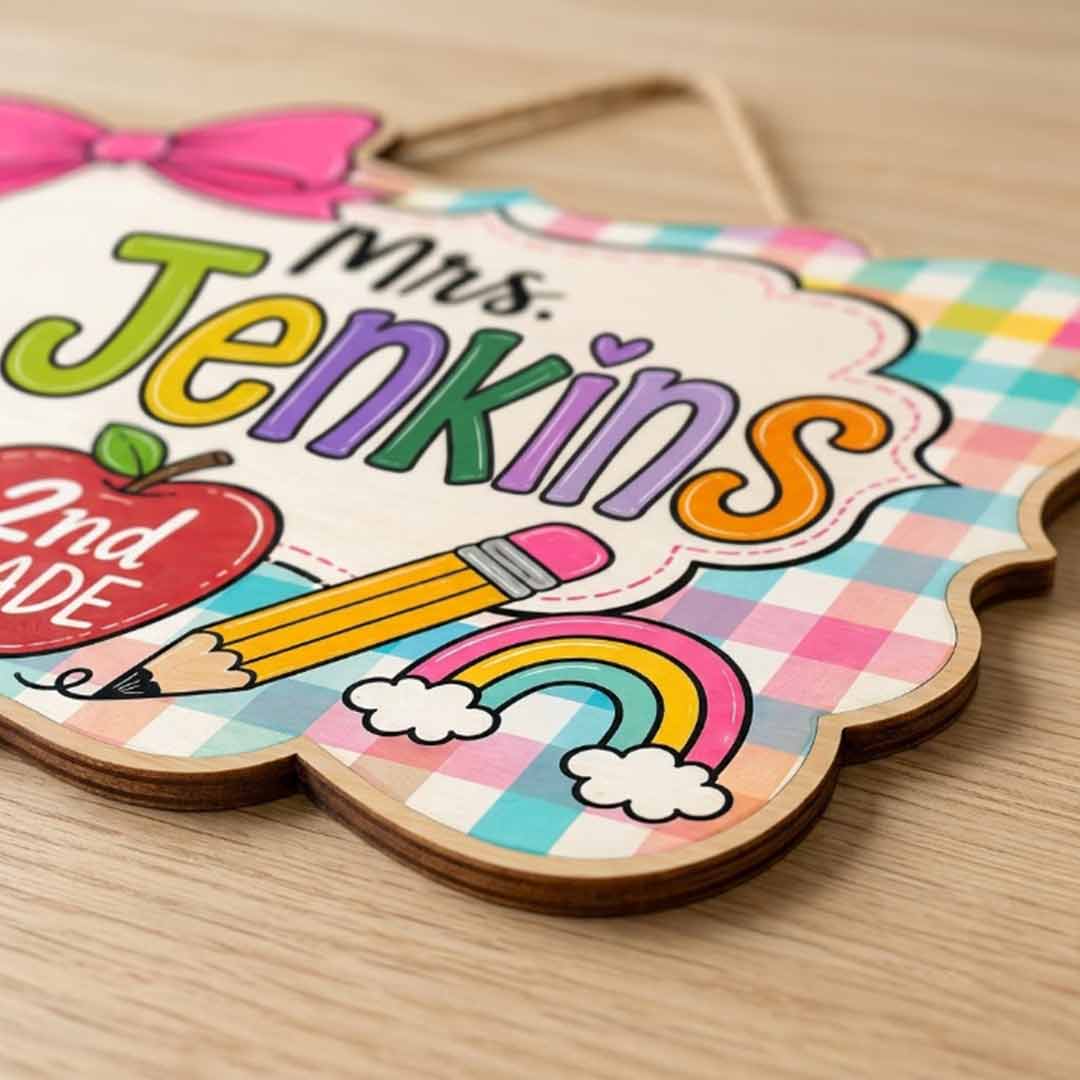 Personalized Teacher Name Wooden Sign Door Hanger Playful Welcome Classroom Sign Wooden Classroom Decor, Back to School Sign
