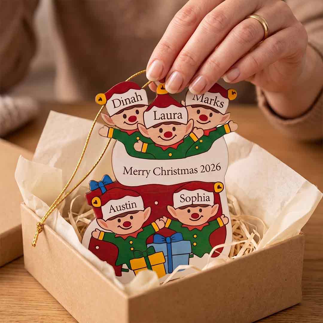 Kid In Stock Christmas Holiday Keepsake Personalized Custom Name Cute Child Family 1-Layer Wooden Christmas Ornament for Family