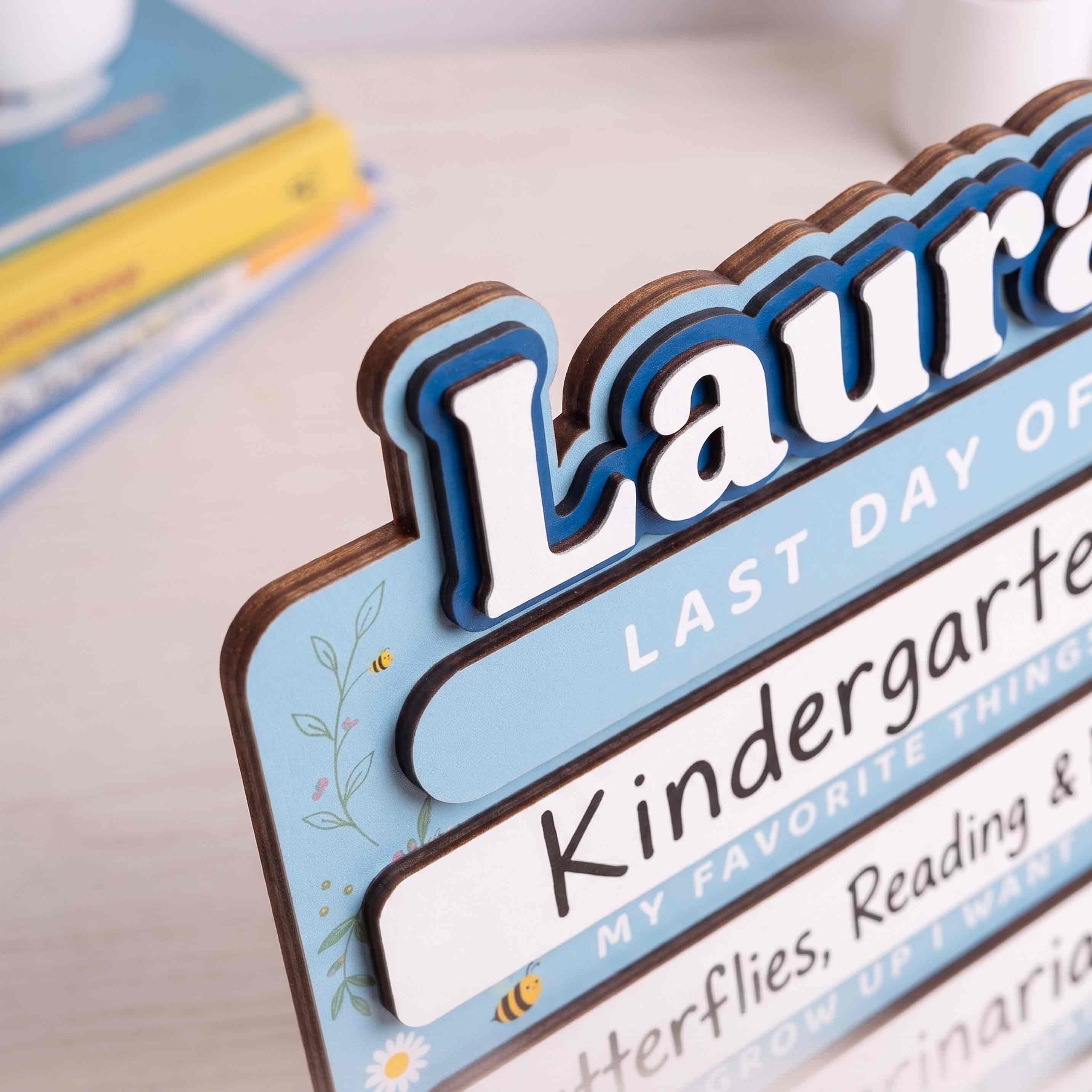 Personalized Blue Wildflower First & Last Day School Board, Reusable Dry Erase Board, Back to School Sign