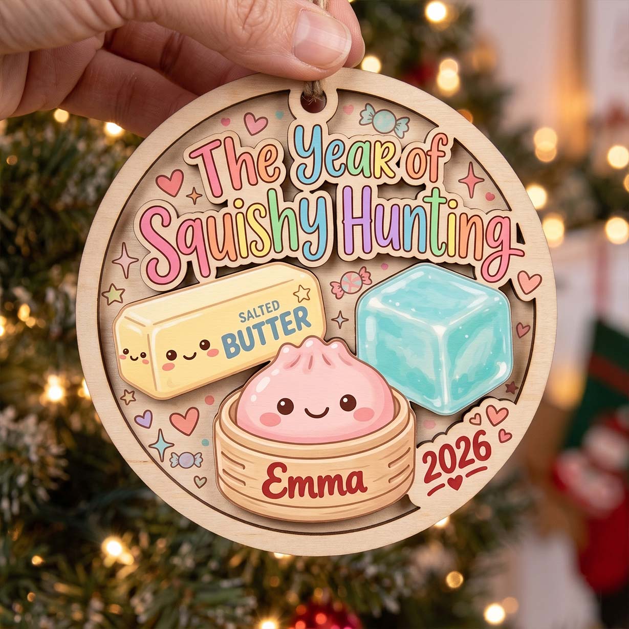 Pastel Squishy Hunting Butter Custom Name Date Wooden Ornament Squishy