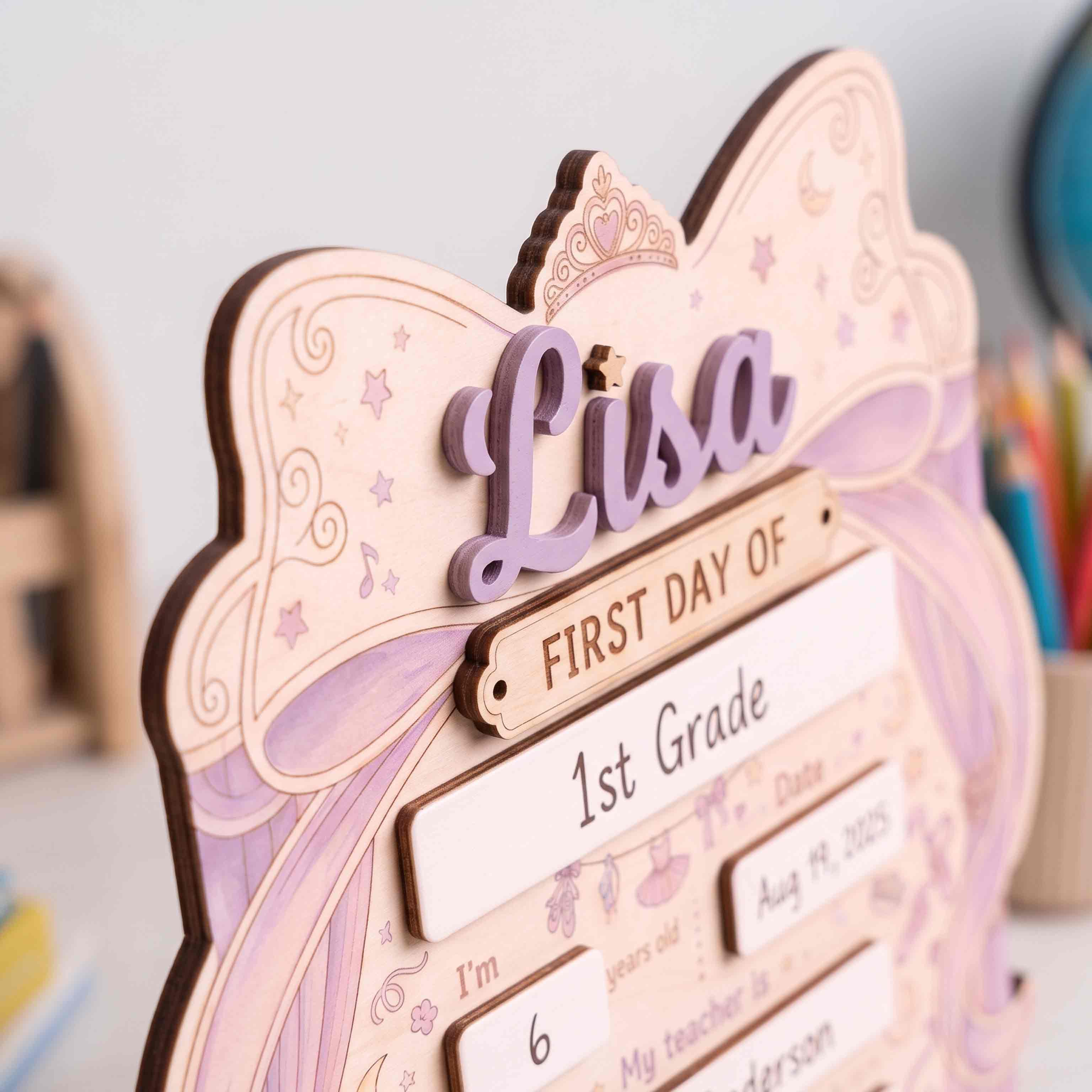 Personalized Princess Bow First Day School Board, Reusable Dry Erase Board, Back to School Sign