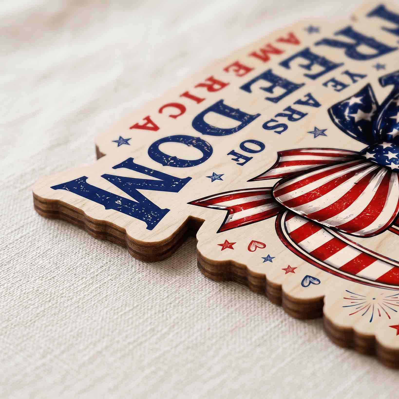 America 250 Years of Freedom Coquette Bow Wooden Sign