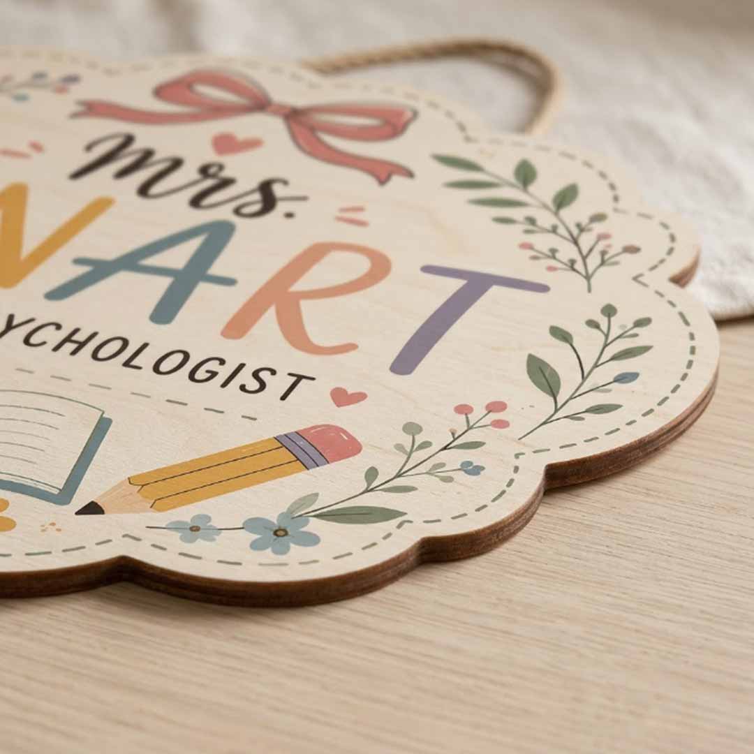 Personalized Teacher Name Wooden Sign Door Hanger Teacher Room Sign Wooden Classroom Decor, Back to School Sign