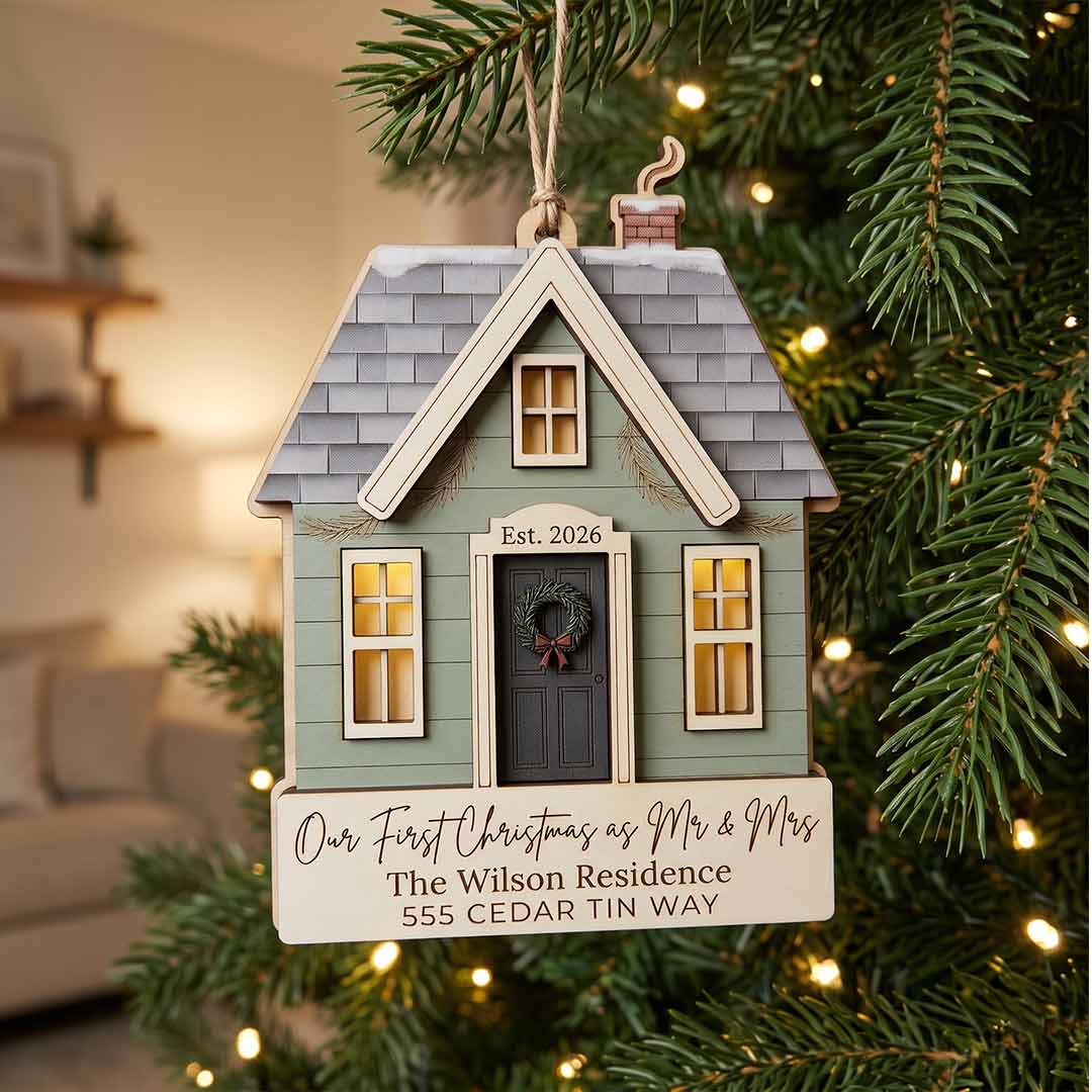 Personalized Our First Christmas As Mr And Mrs Custom Name Date Address Newlywed Gift Wooden Christmas Ornament