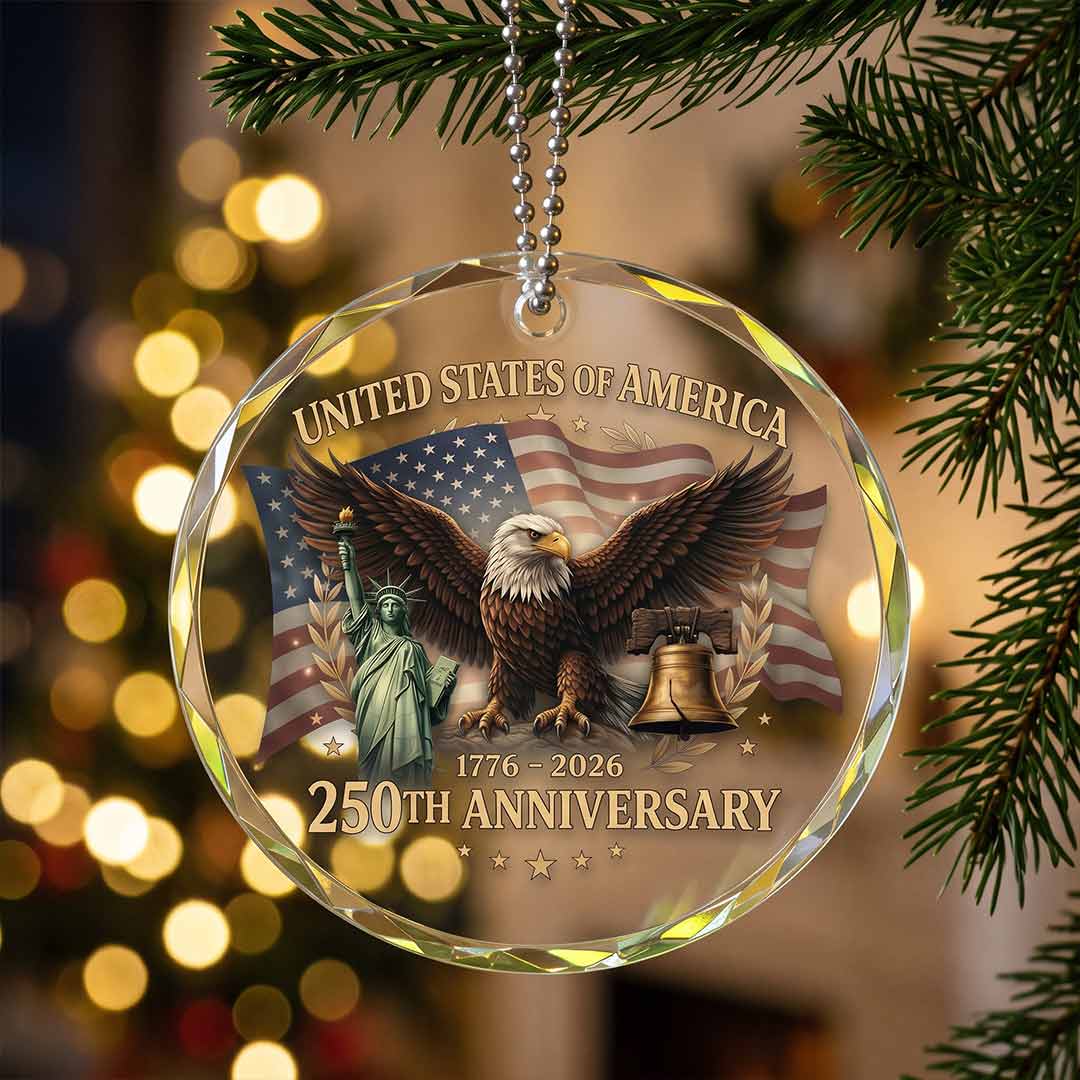America's 250th Patriotic Freedom Celebration United States Heritage Patriotic Keepsake Round Glass Christmas Ornament for American Pride