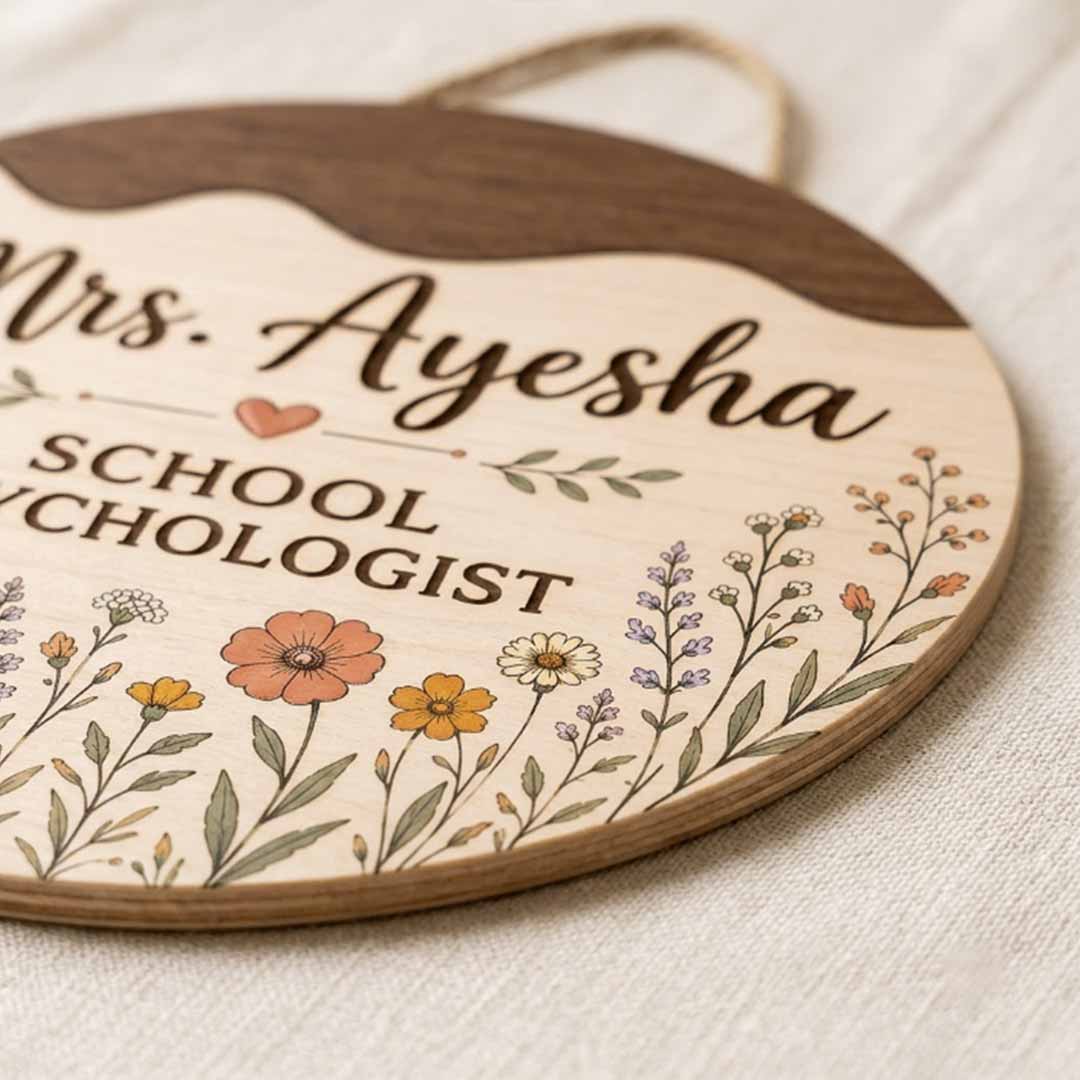 Personalized Teacher Name Wooden Sign Door Hanger School Psychologist Wooden Classroom Decor, Back to School Sign