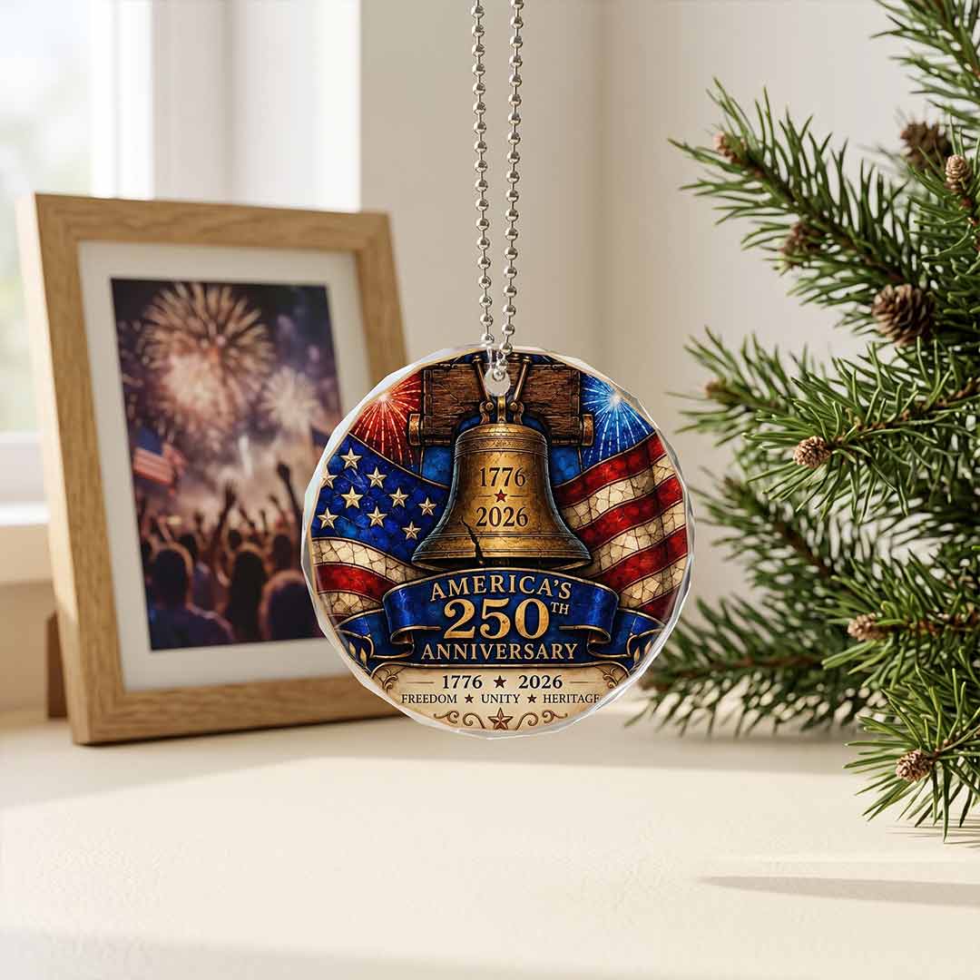 Freedom United States 250th Anniversary Patriotic Heritage Patriotic Keepsake Round Glass Christmas Ornament for Patriots