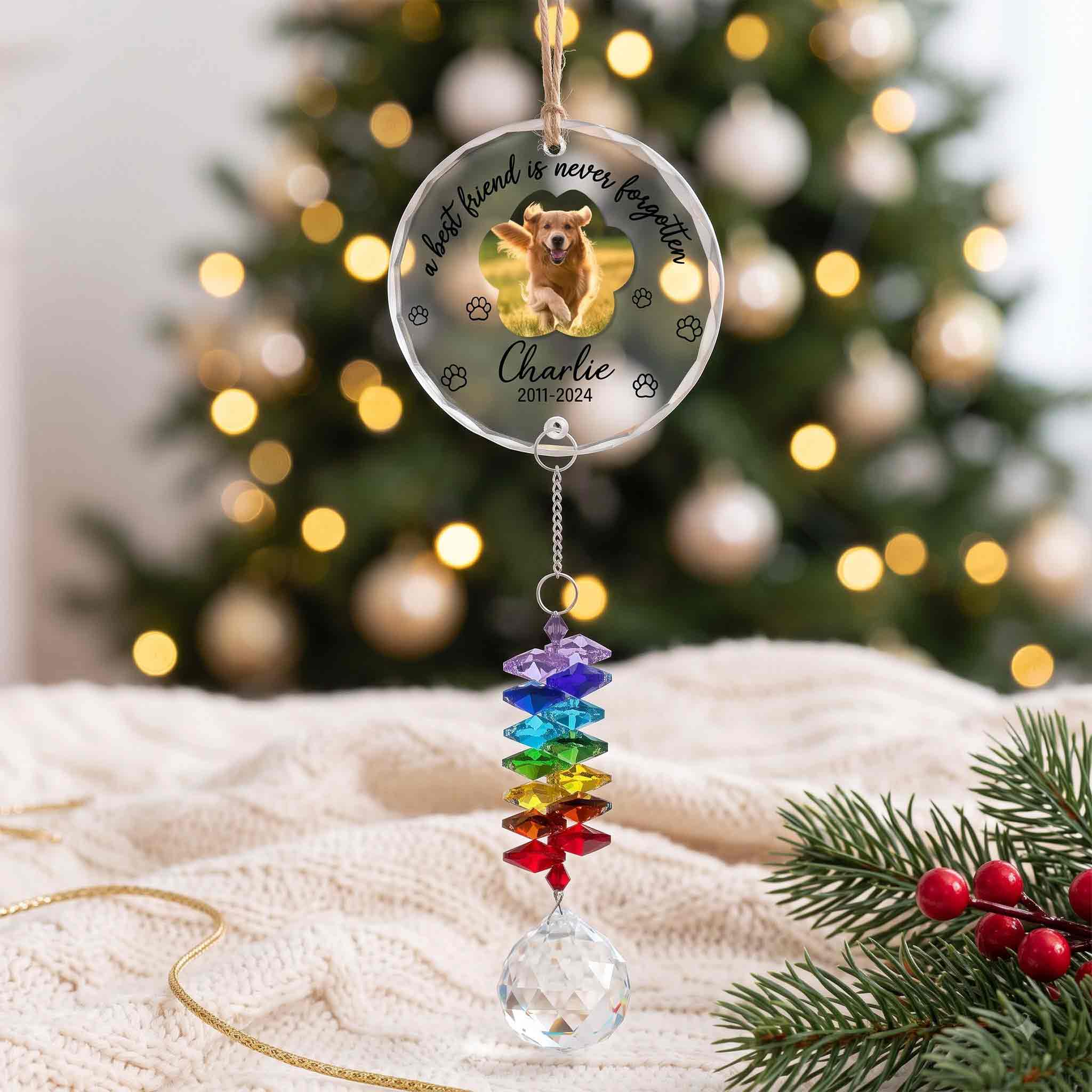 Round Glass Ornament With Crystal Charm
