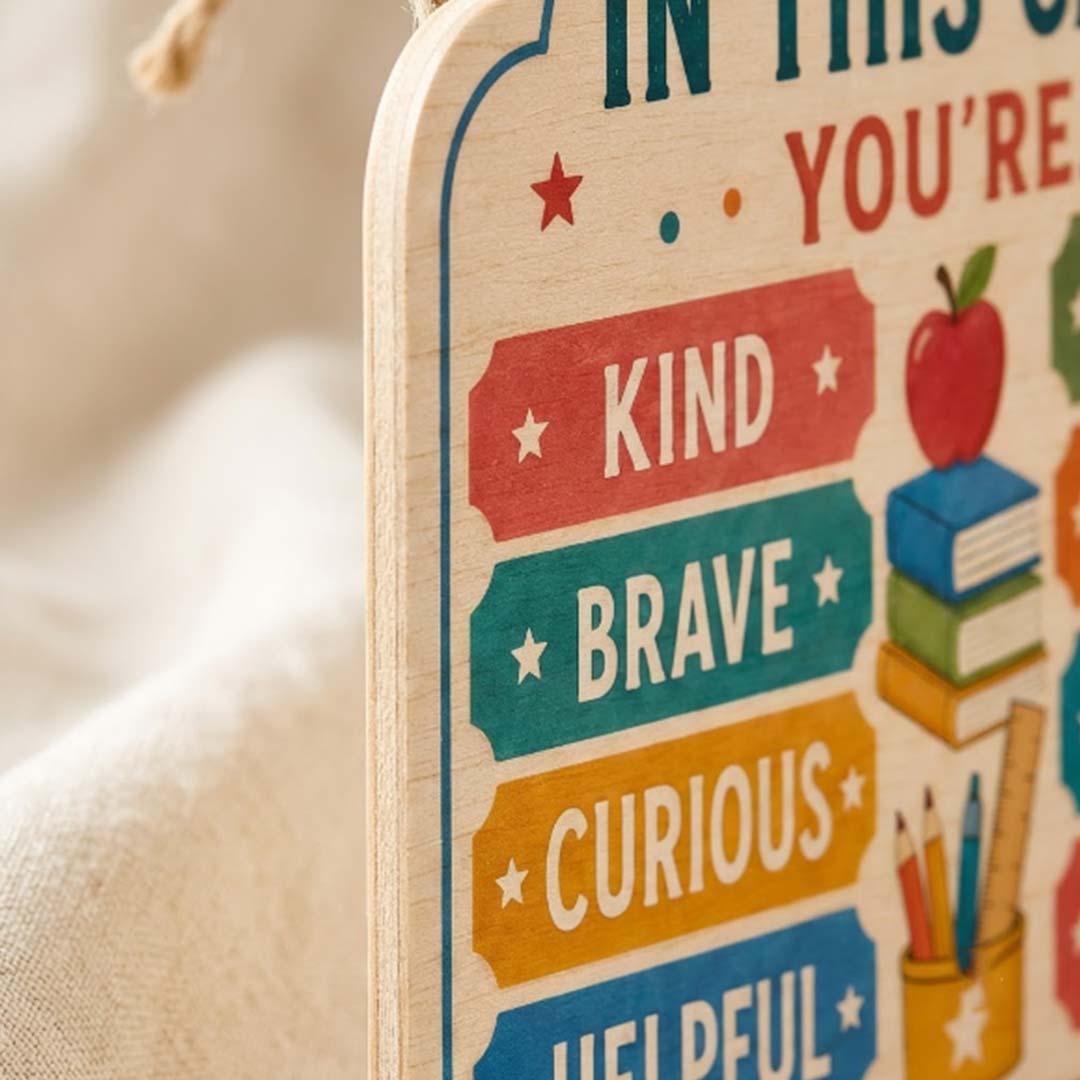 Personalized Teacher Name Wooden Sign Door Hanger Classroom Golden Rule Wooden Classroom Decor, Back to School Sign