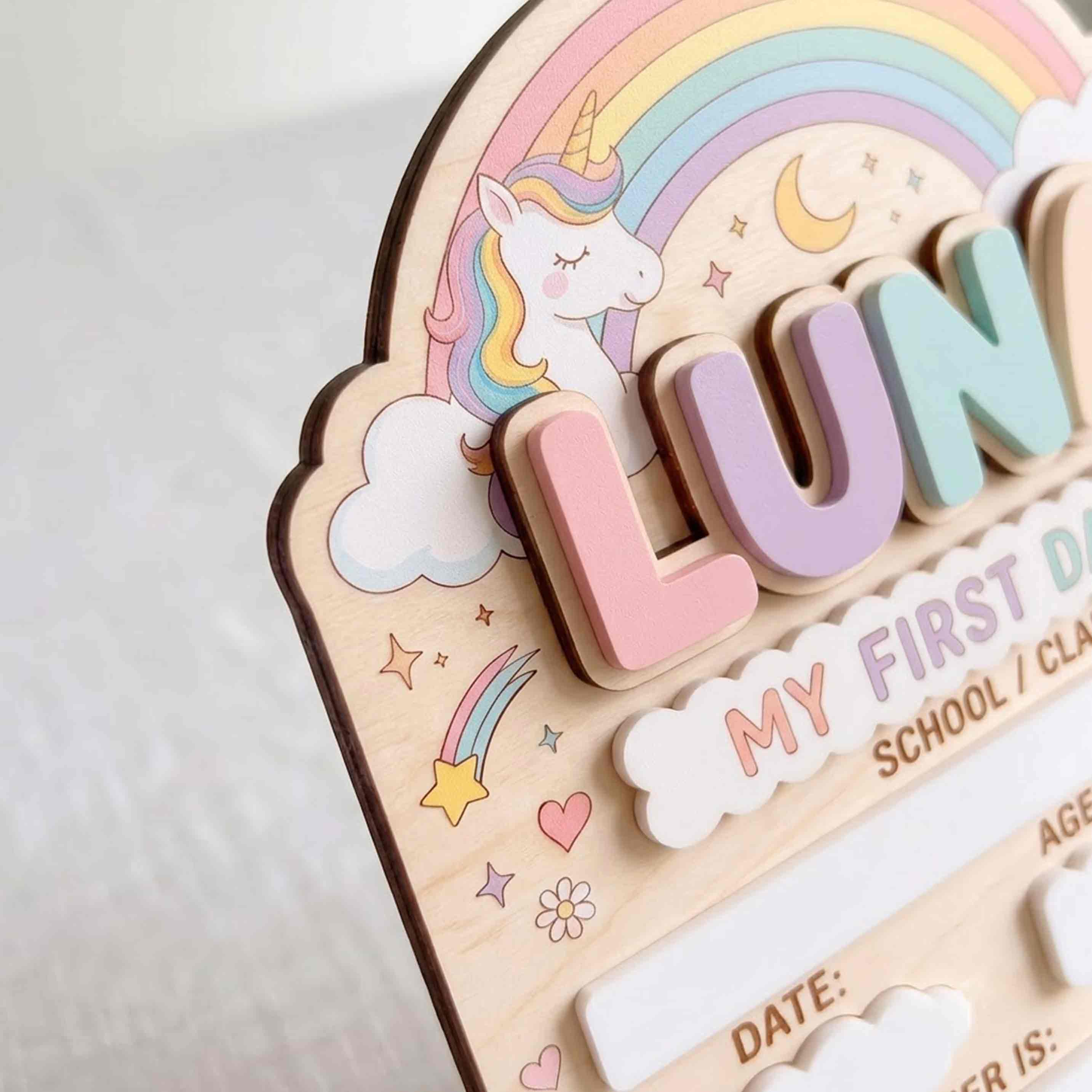 Personalized Unicorn Rainbow Theme First & Last Day School Sign, Reusable Dry Erase Board, Back to School Sign