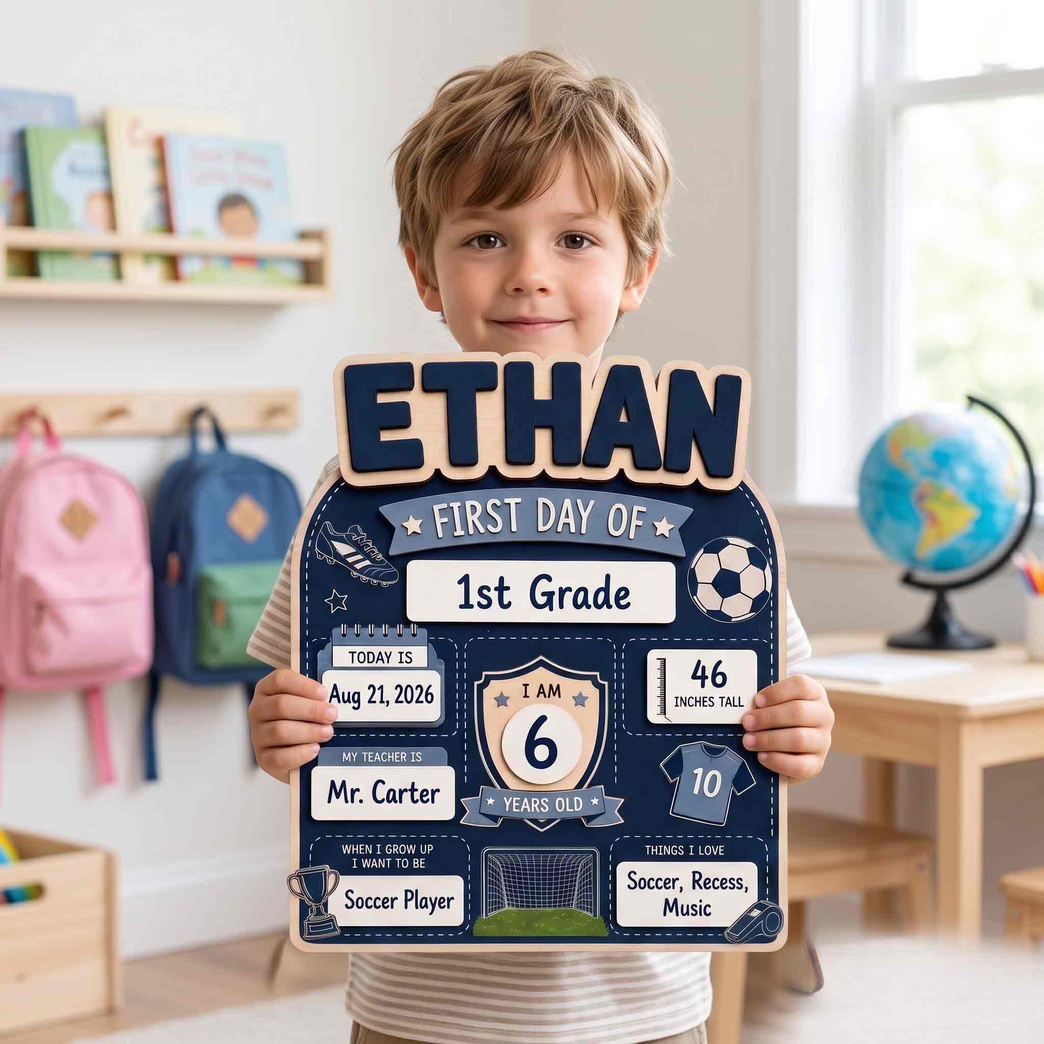 Personalized Soccer First Day School Board, Reusable Dry Erase Board, Back to School Sign
