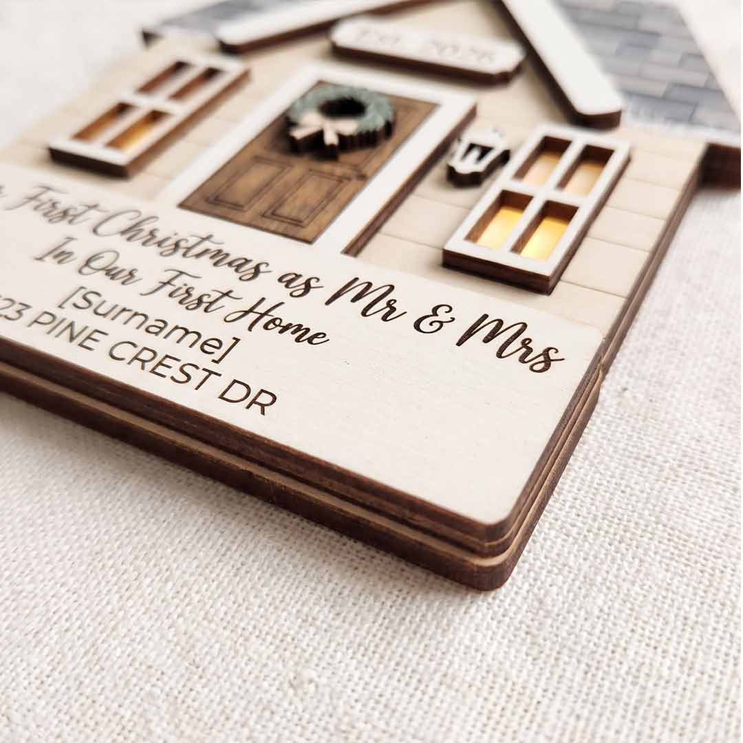 Our First Christmas as Mr and Mrs in Our First Home Personalized New Home Custom Name Date Address Christmas Ornament