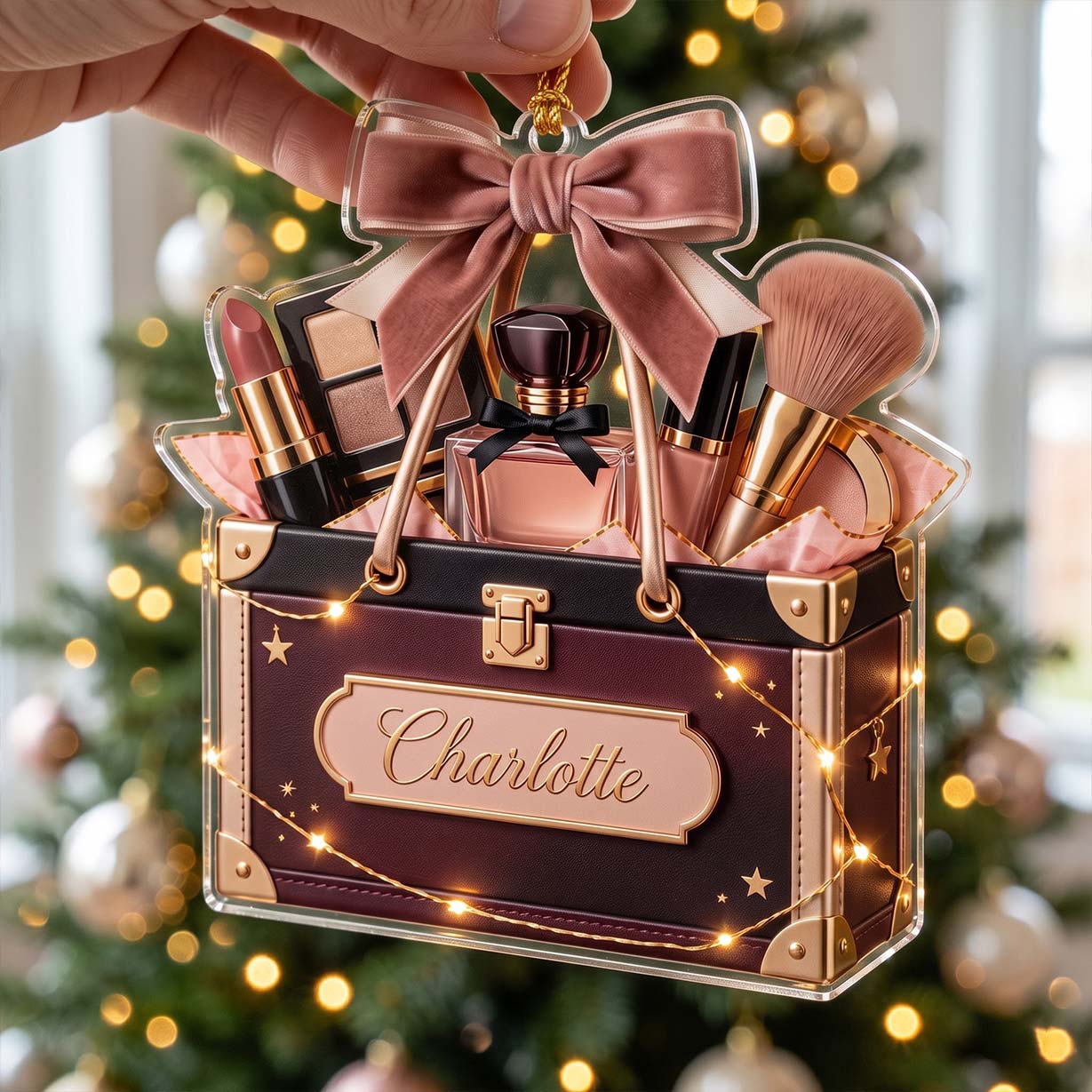 Makeup Vanity Trunk Lipstick Brush Custom Name Acrylic Christmas Ornament Beauty Artist