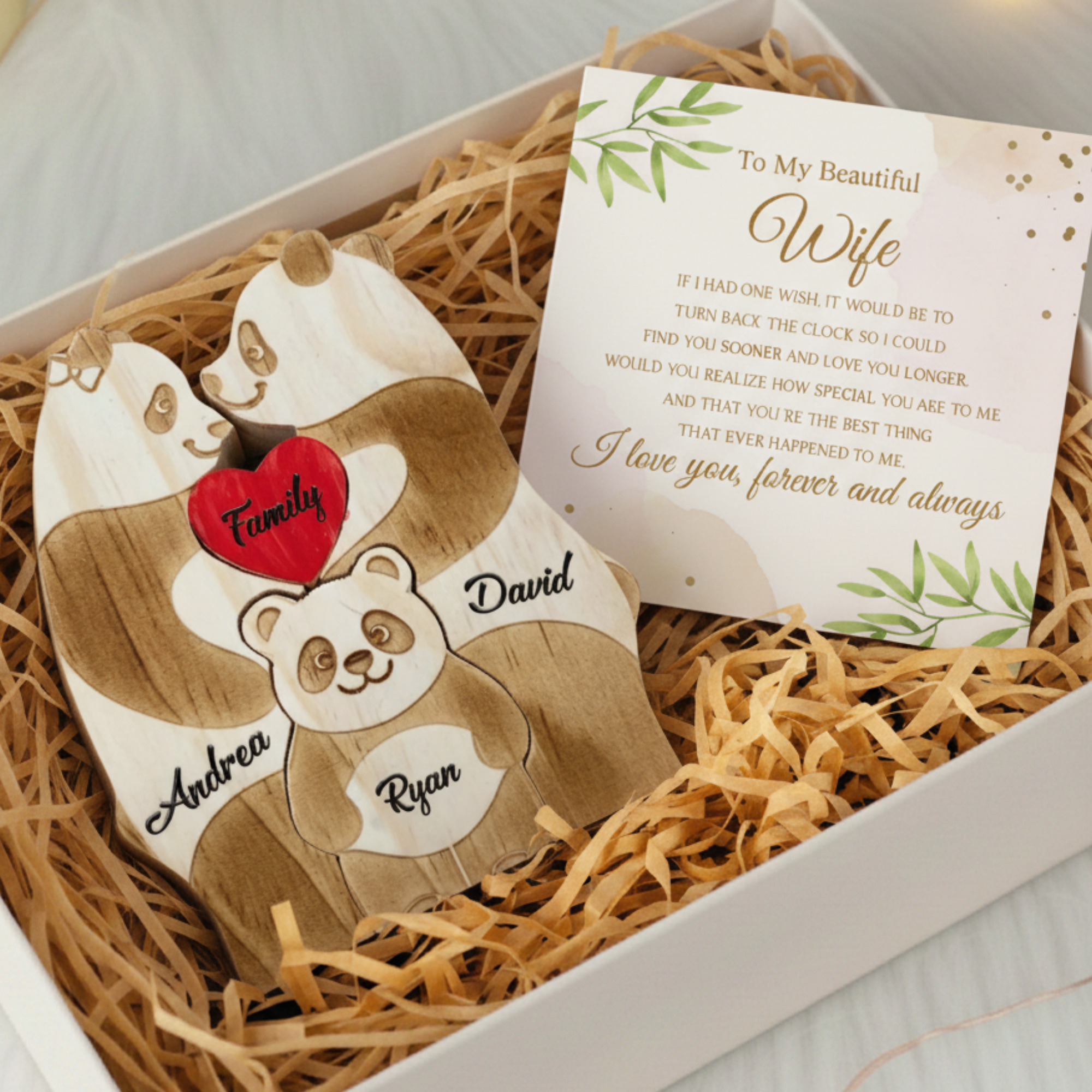 Personalized Panda 3 Pieces Family Edition Custom Wooden Puzzle