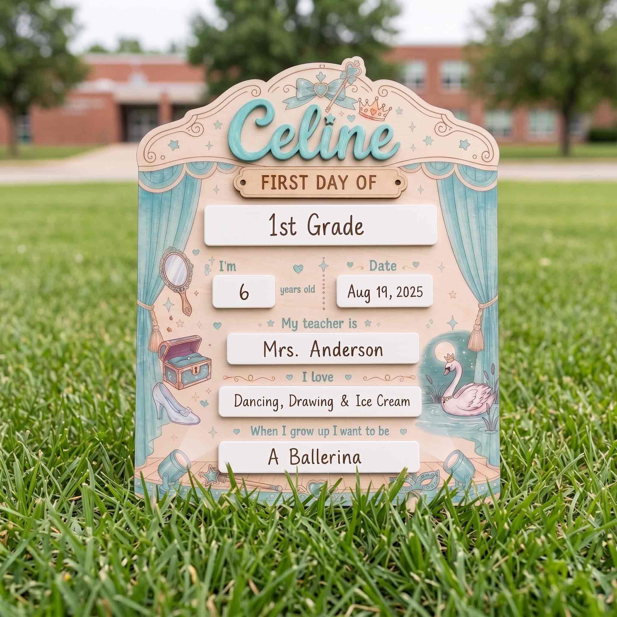 Personalized Princess First Day School Board, Reusable Dry Erase Board, Back to School Sign