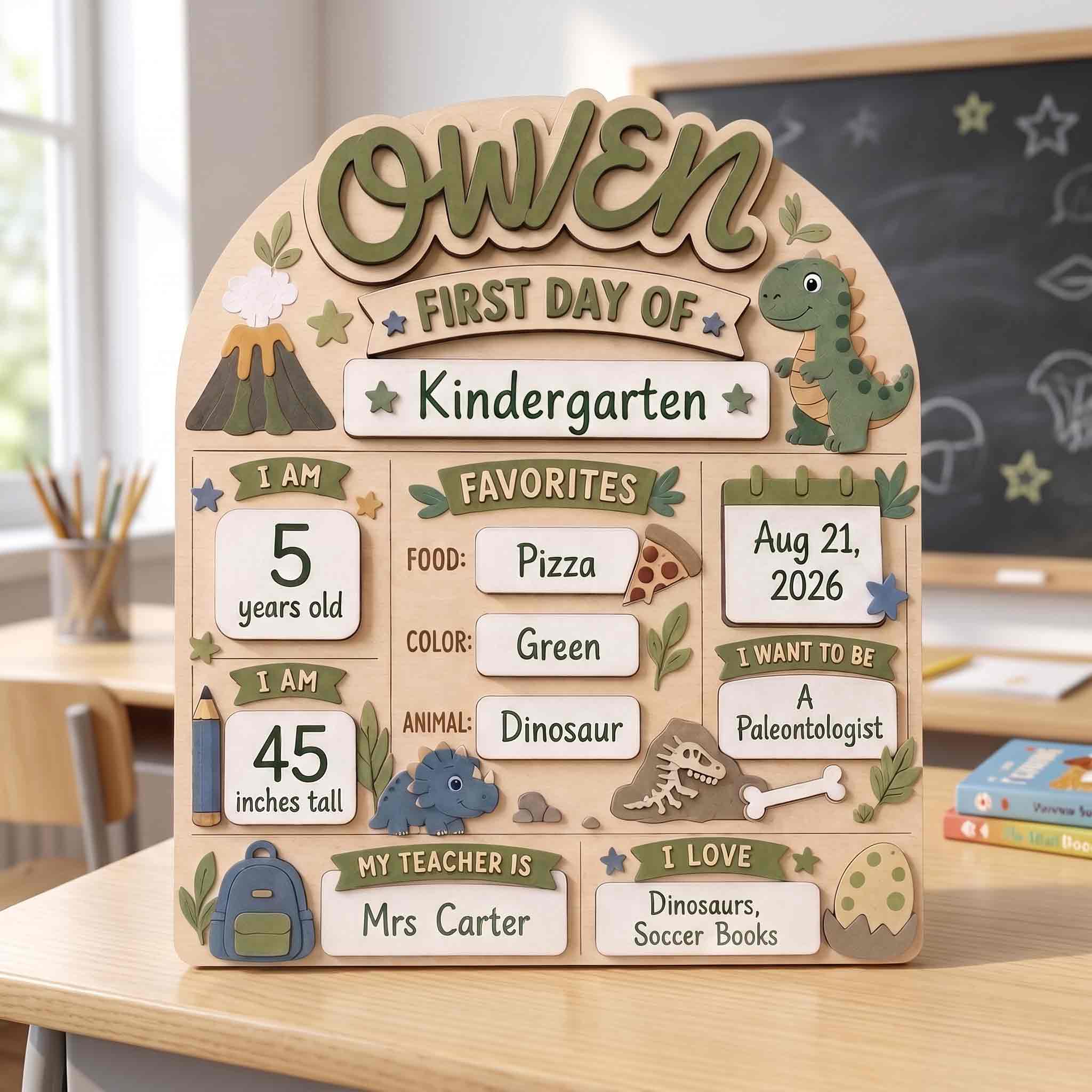Personalized Dinosaur Adventure First Day School Board, Reusable Dry Erase Board, Back to School Sign