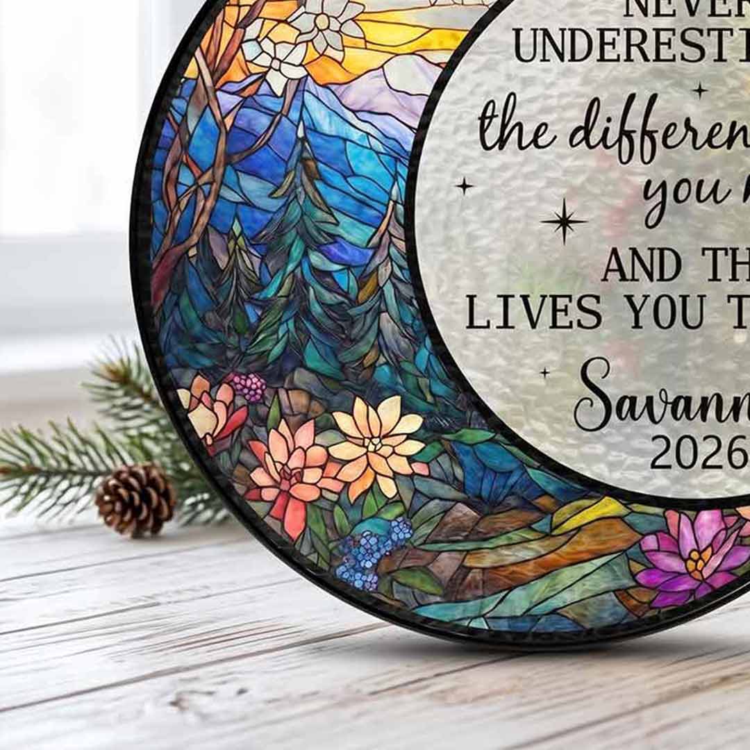 Never Underestimate The Difference You Made Retirement Personalized Custom Name Date Retirement Stained Glass Suncatcher Ornament for Retirement Gift