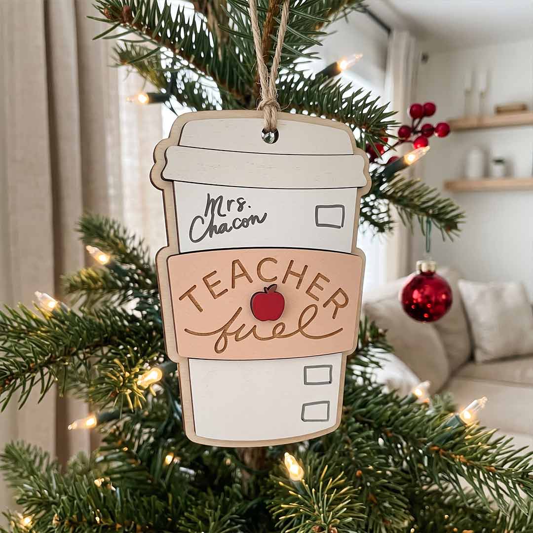 Teacher Fuel Tumbler Personalized Teacher Custom Name Teacher Appreciation Gift Wooden Christmas Ornament