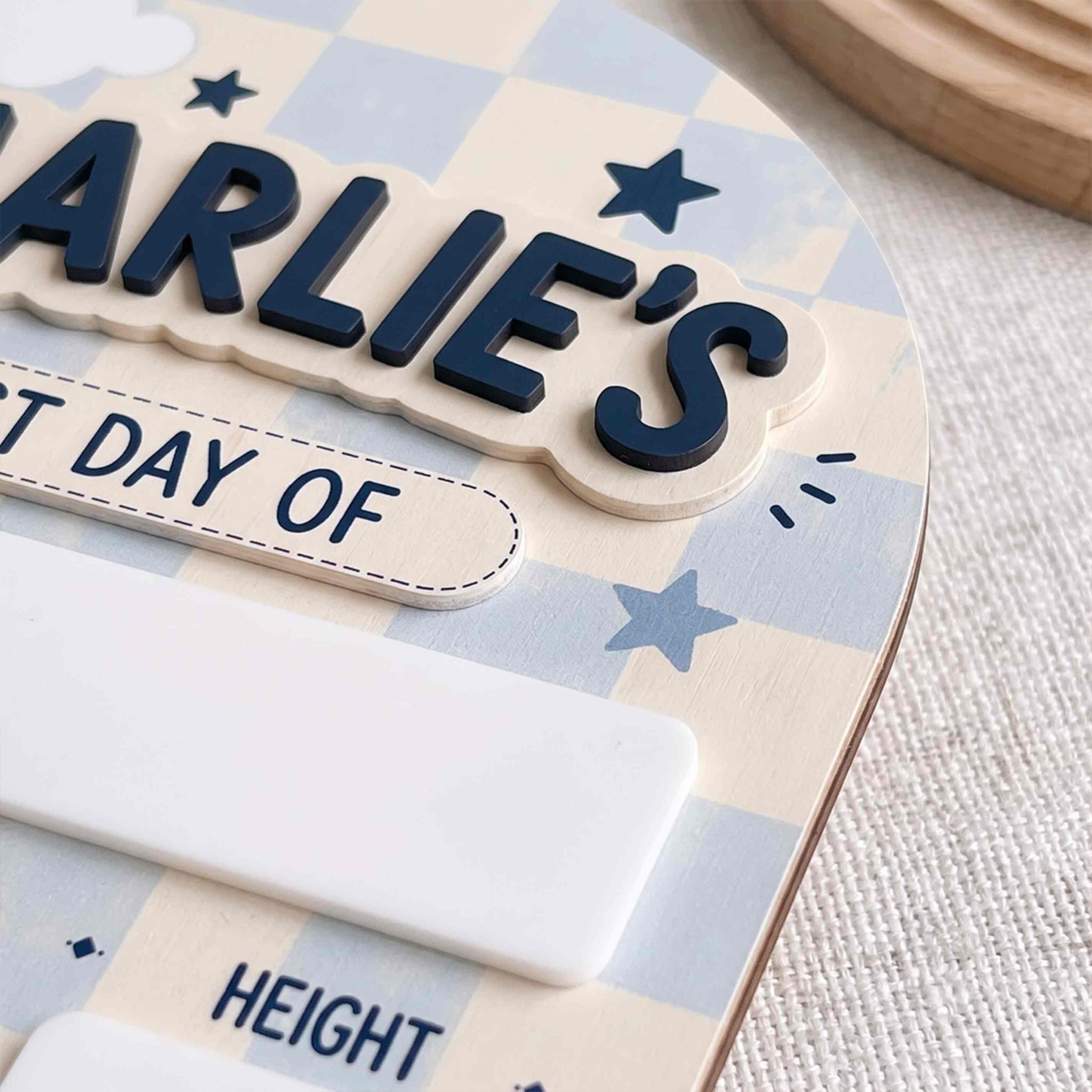 Personalized Pastel Blue Gingham First & Last Day School Sign, Reusable Dry Erase Board, Back to School Sign
